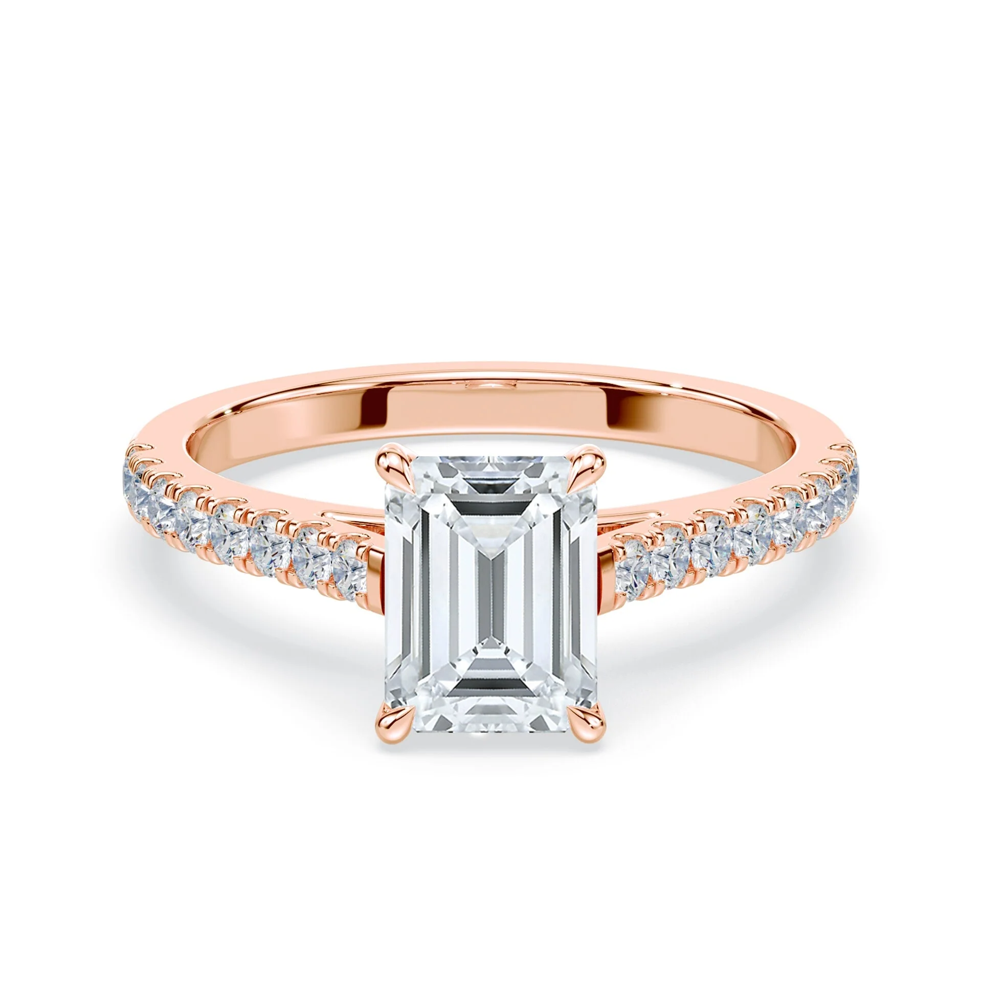 Emerald Cut Sleek Pave Cathedral