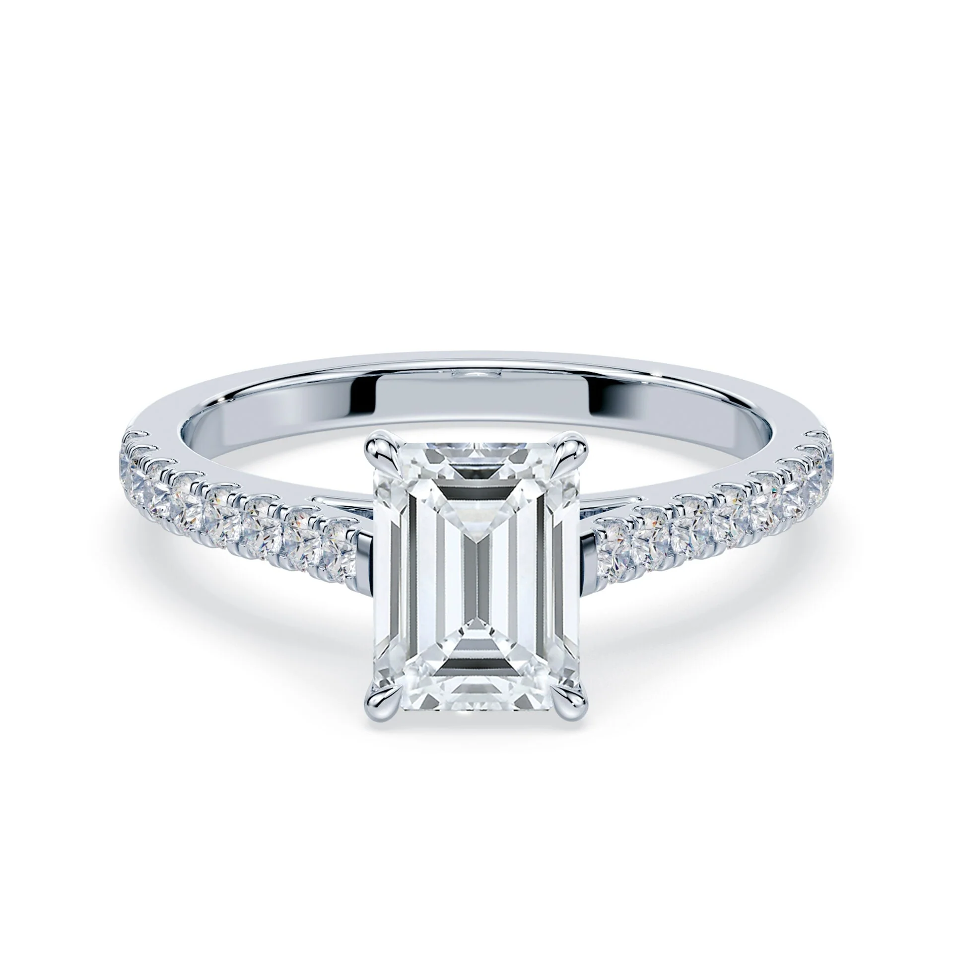 Emerald Cut Sleek Pave Cathedral