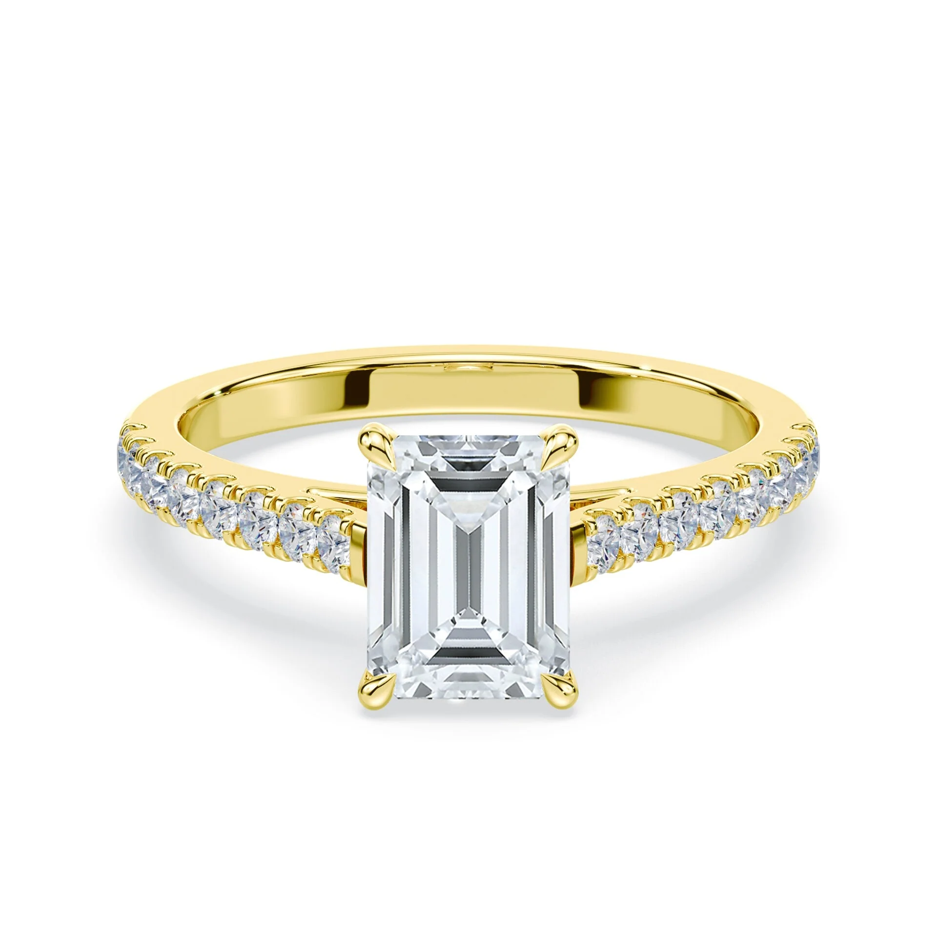 Emerald Cut Sleek Pave Cathedral