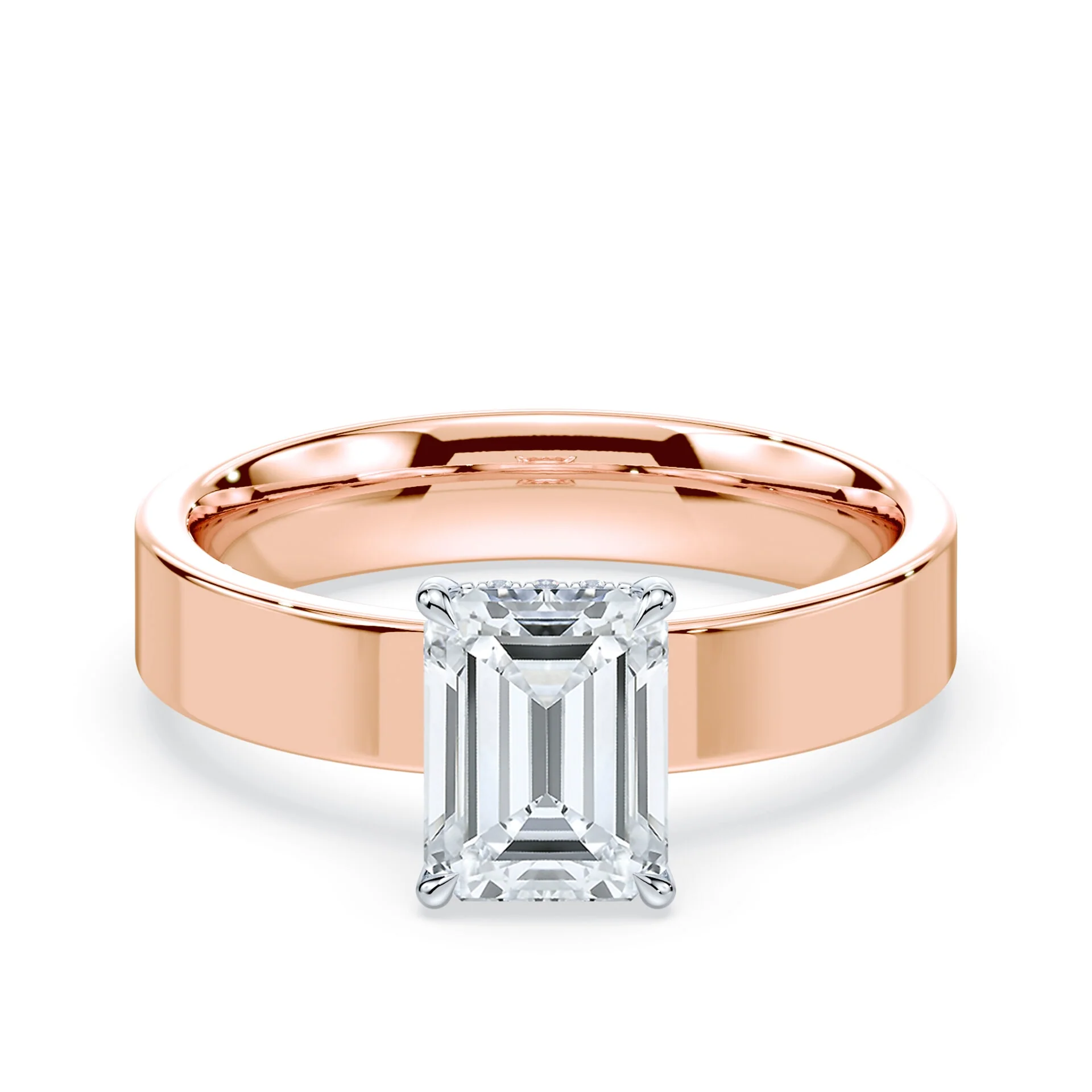 Emerald Cut Low Hidden Halo Wide Ring