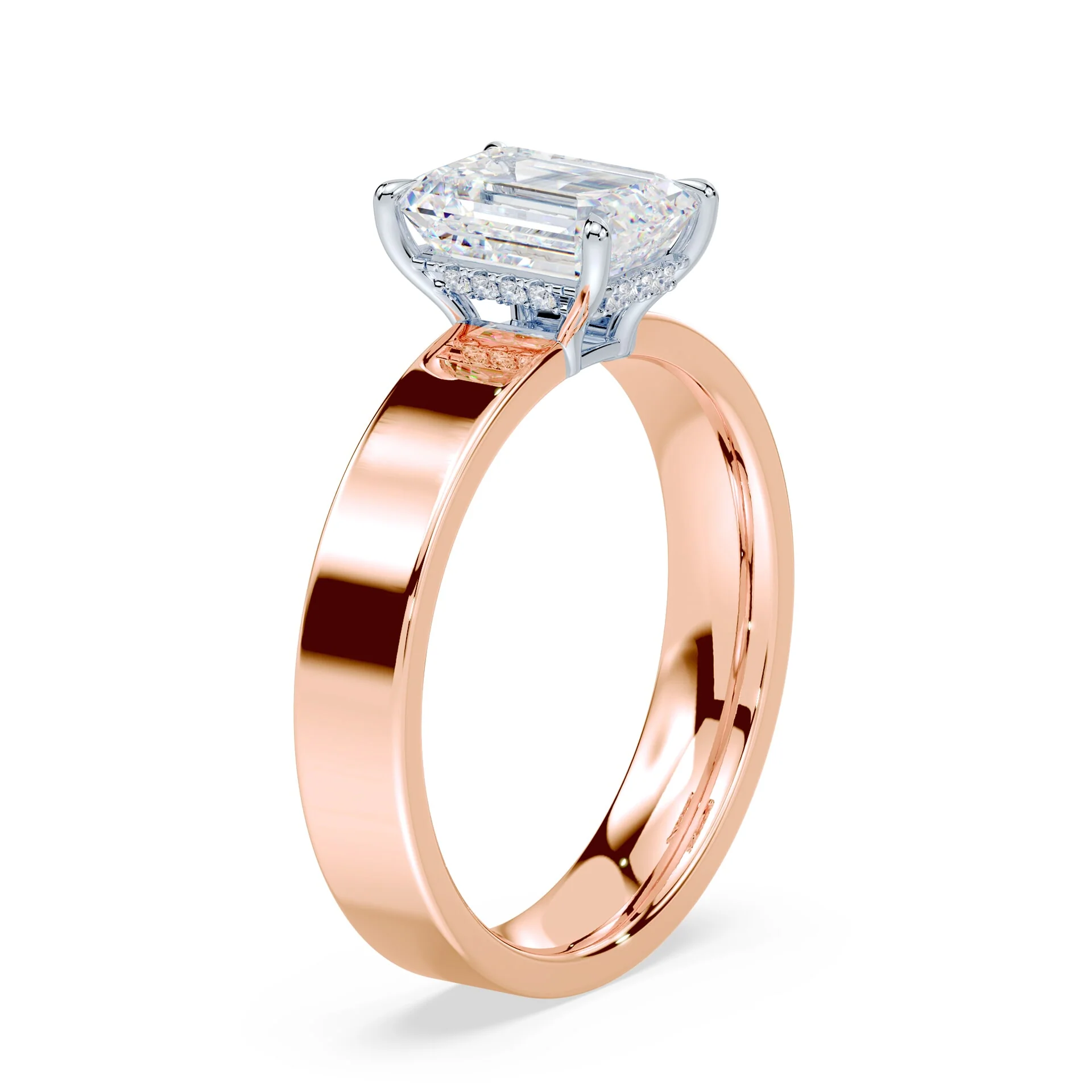 Emerald Cut Low Hidden Halo Wide Ring - Image 2