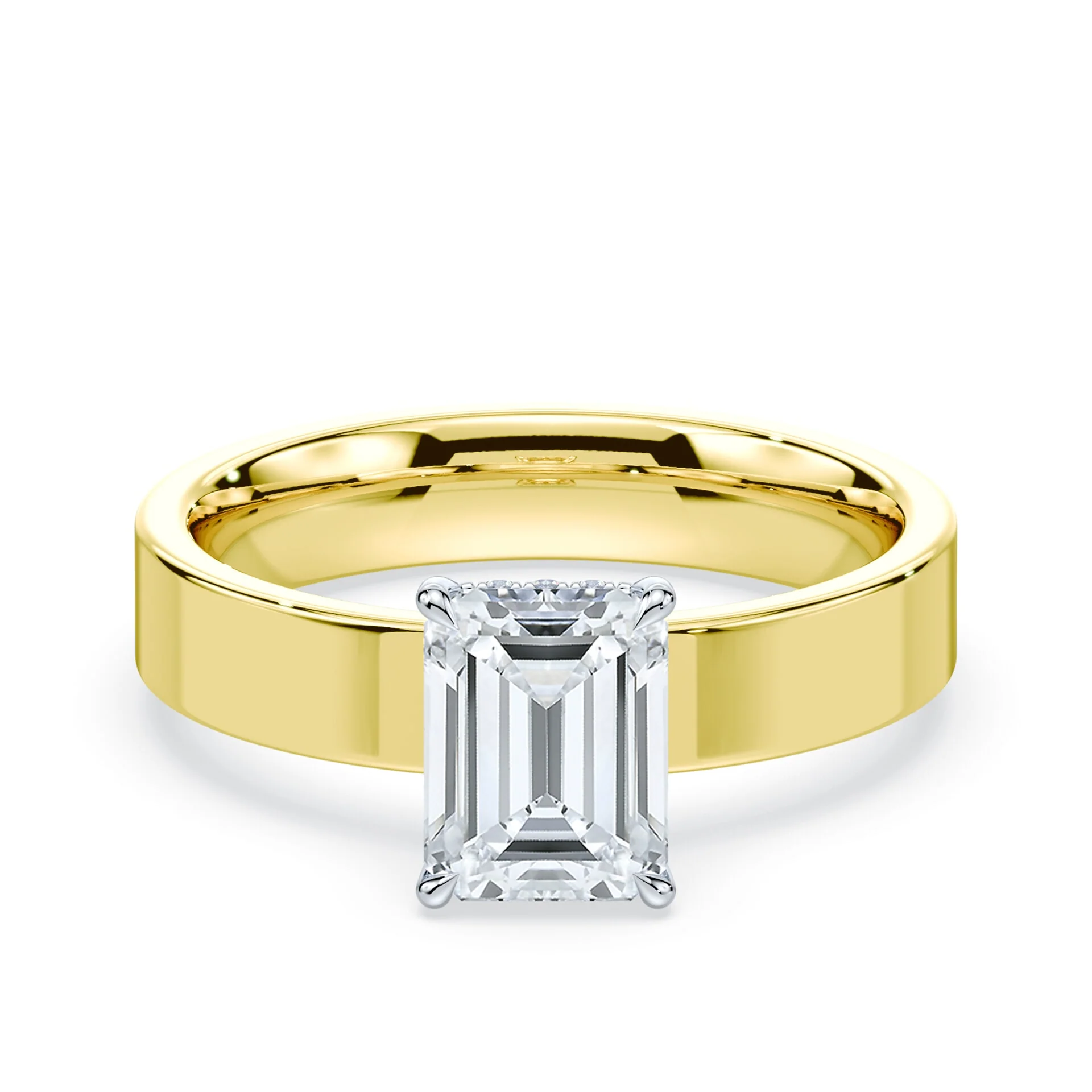 Emerald Cut Low Hidden Halo Wide Ring