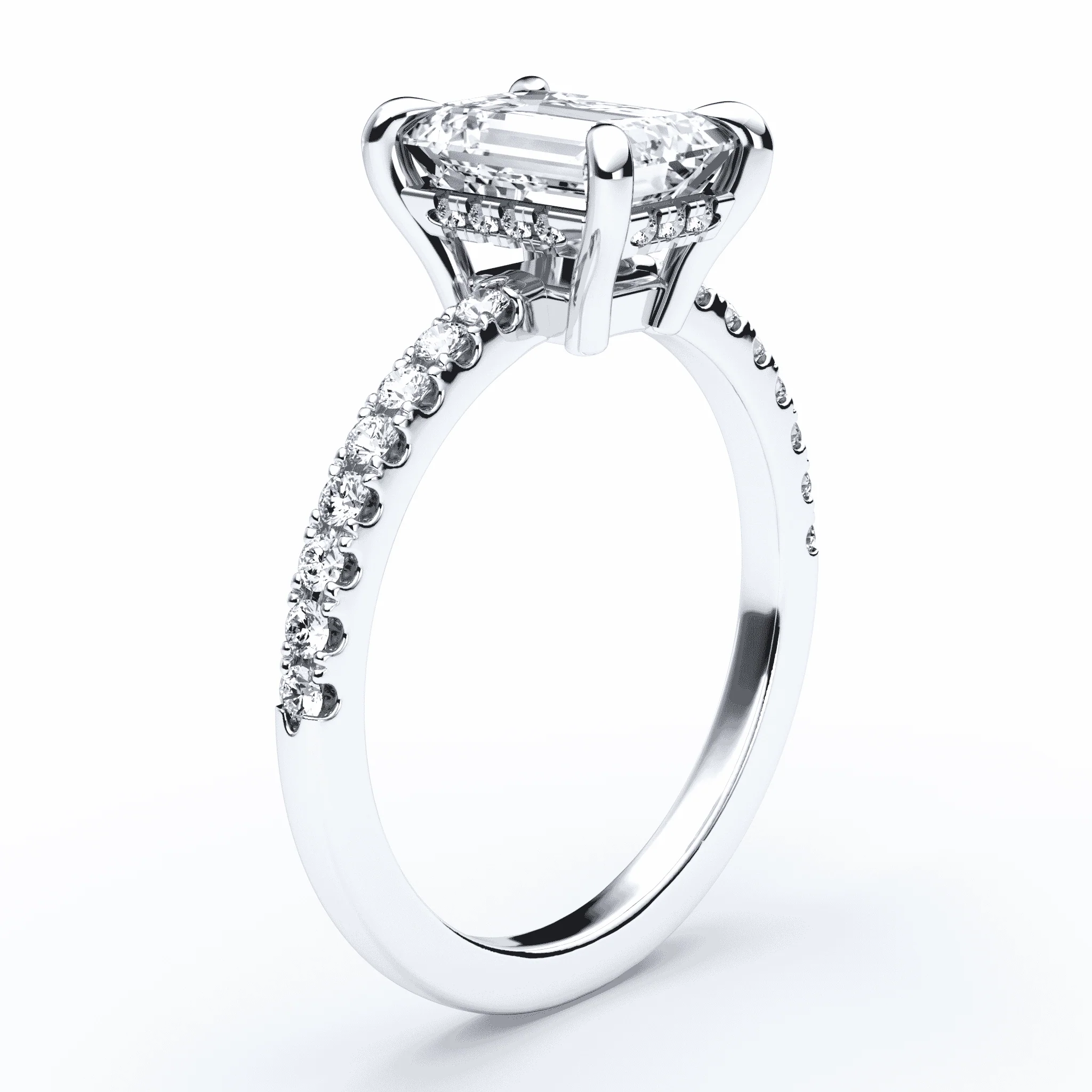 Emerald Cut Low Hidden Halo Pave Ring - Image 2