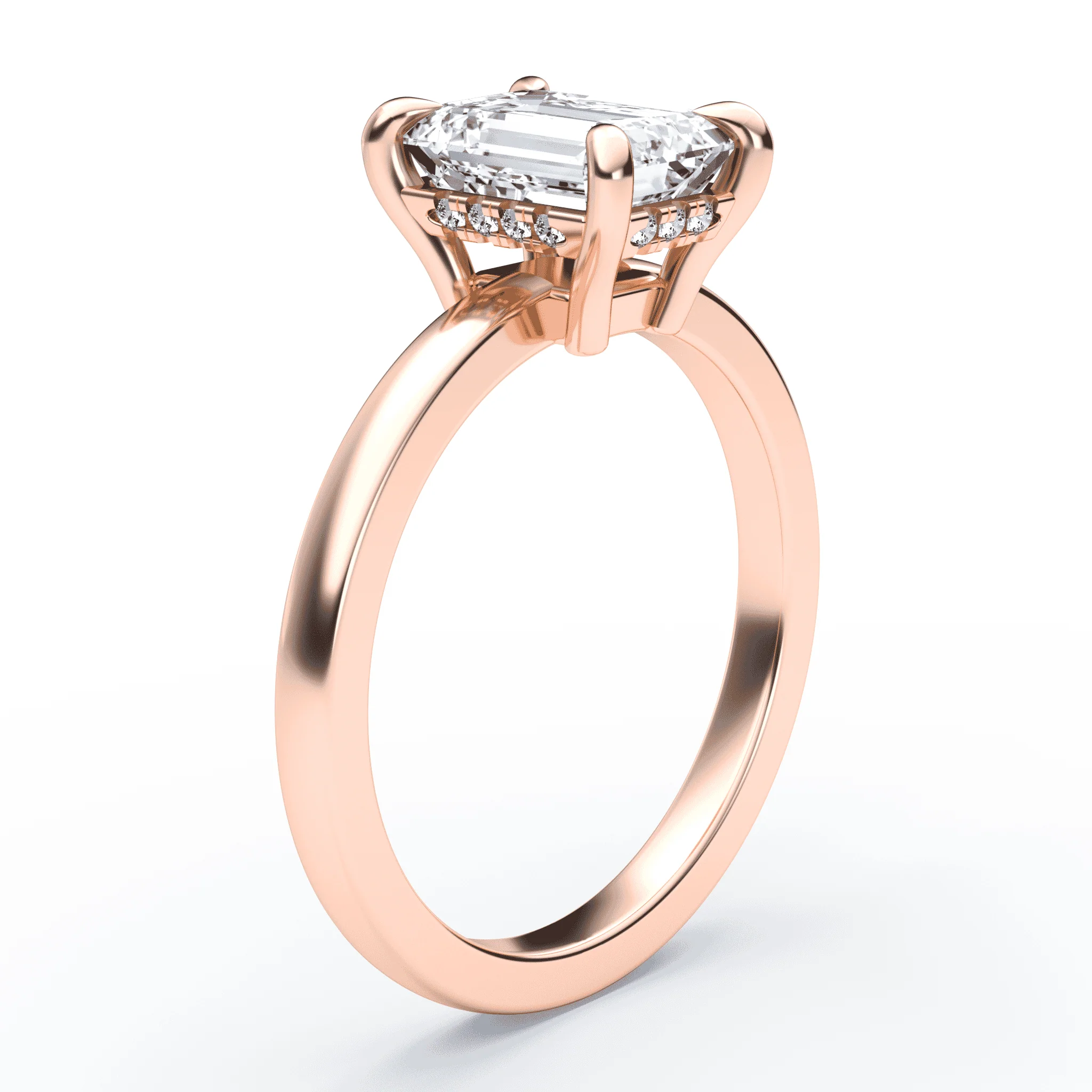 Emerald Cut Low Hidden Halo Ring - Image 2