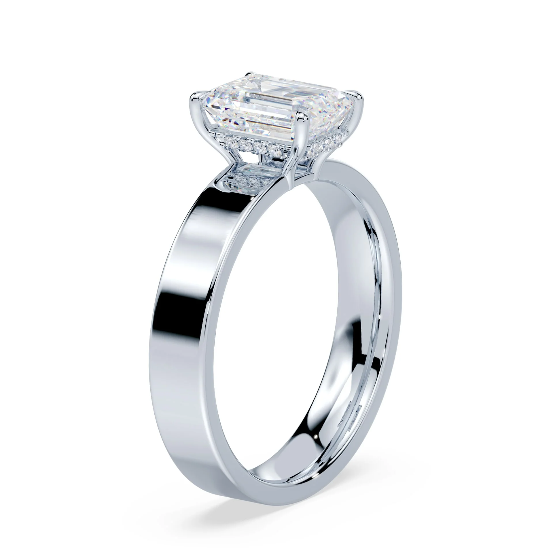 Emerald Cut Low Hidden Halo Wide Ring - Image 2