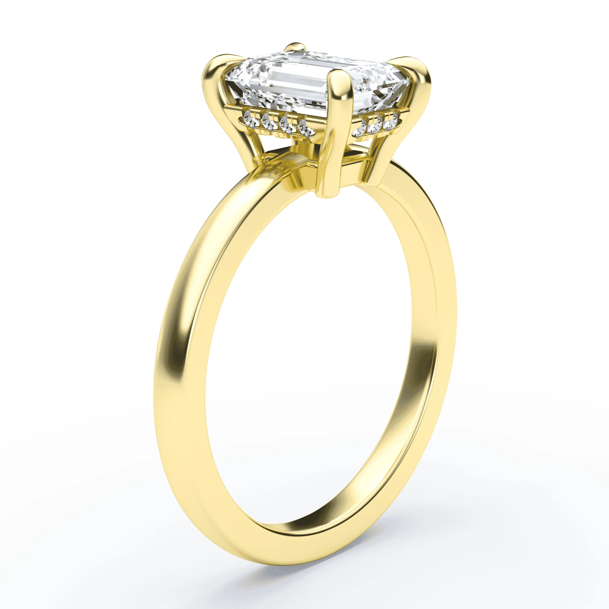 Emerald Cut Low Hidden Halo Ring - Image 2