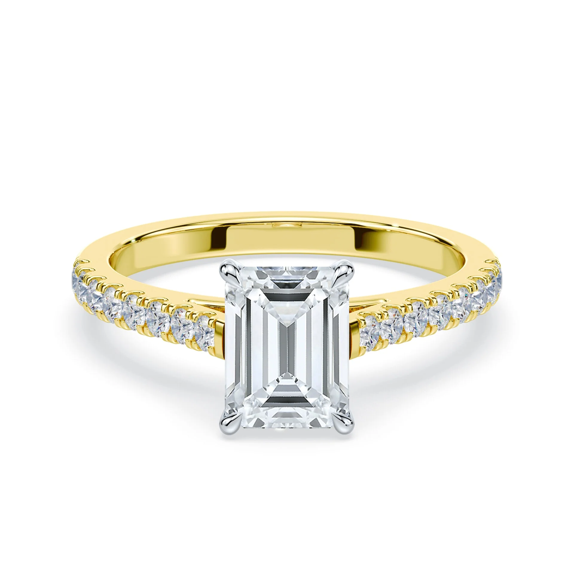 Emerald Cut Pave Cathedral Ring