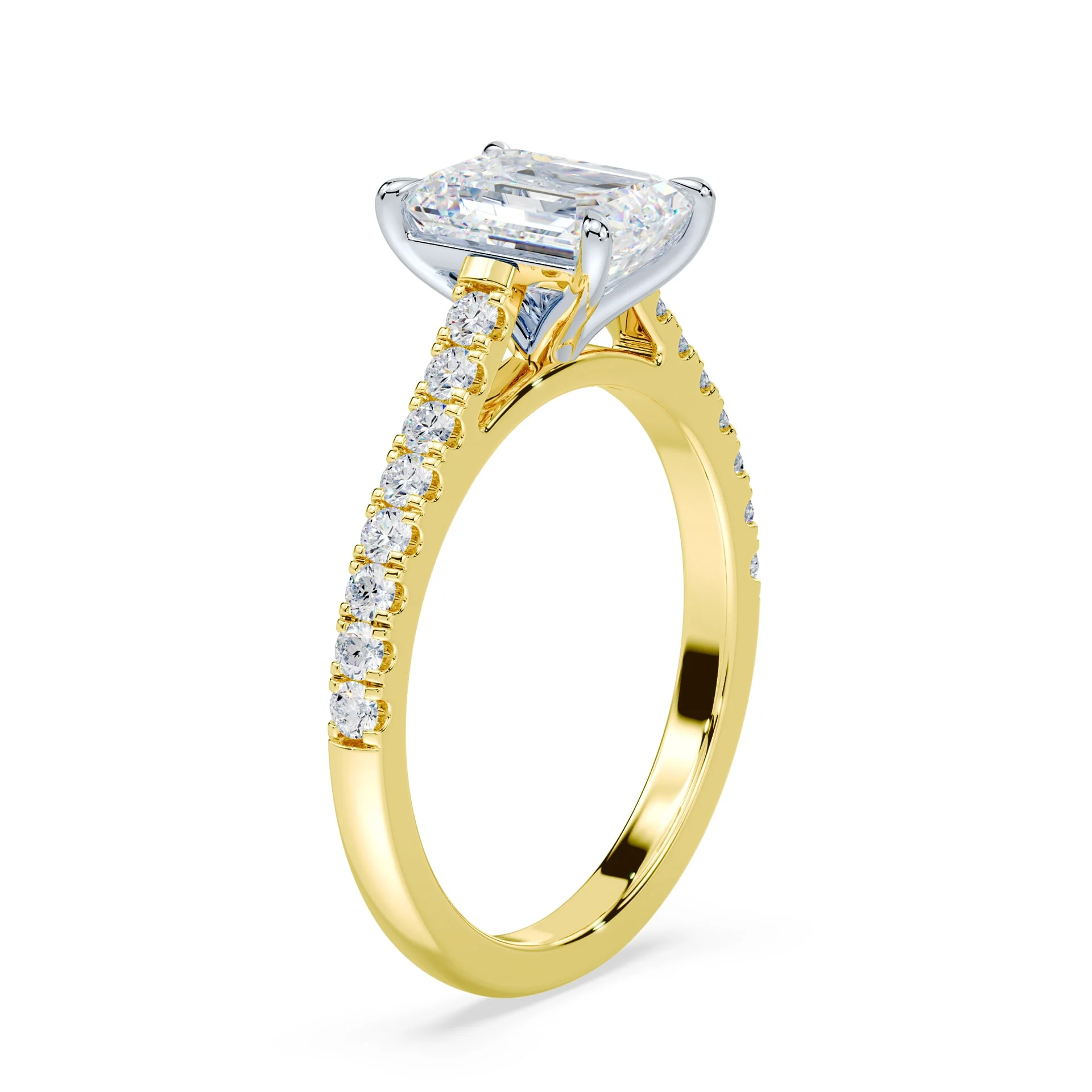 Emerald Cut Pave Cathedral Ring - Image 2