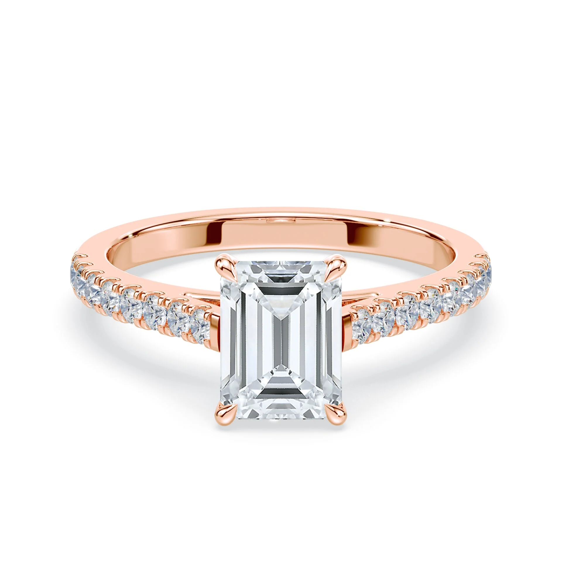 Emerald Cut Pave Cathedral Ring