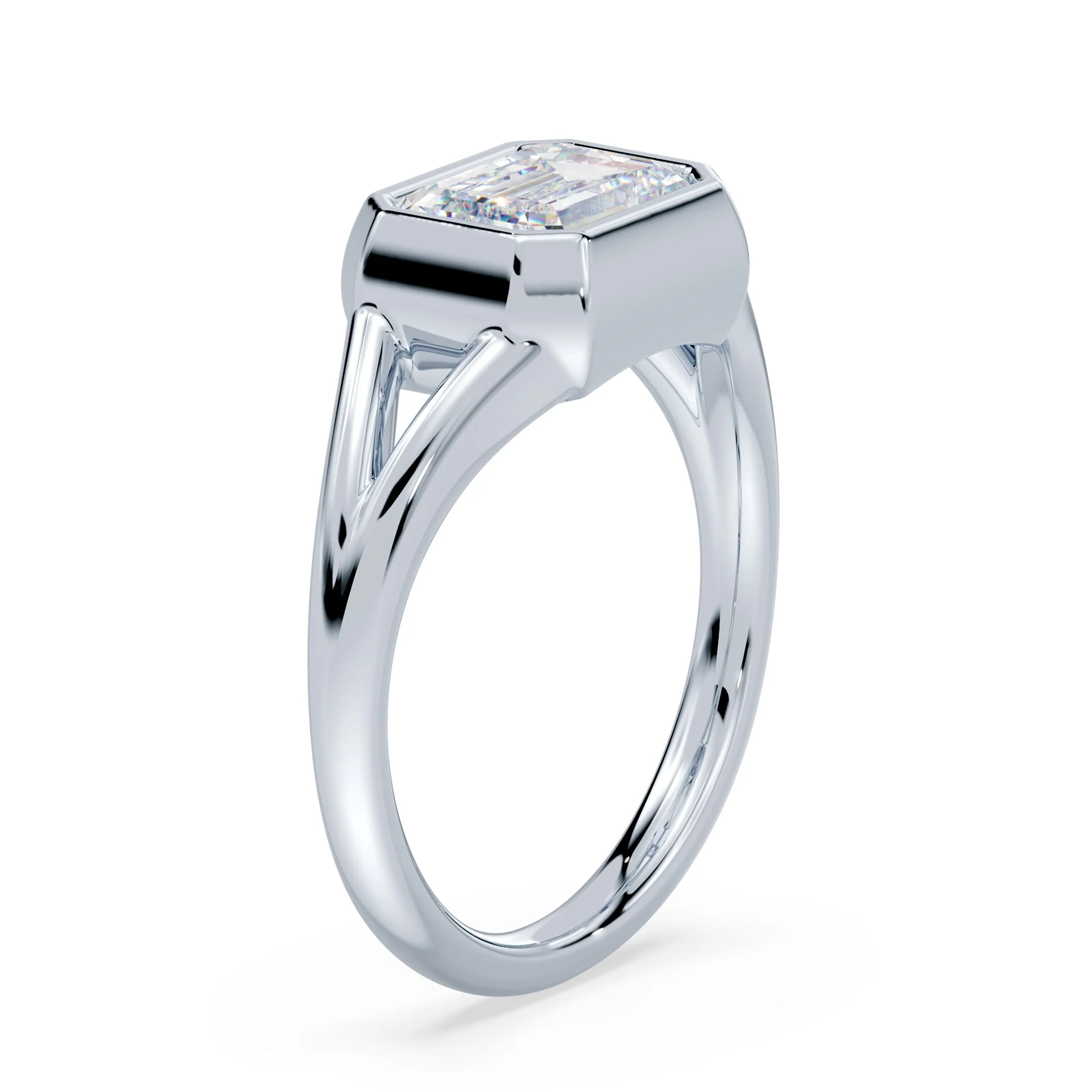 Emerald Cut East-West Split Shank Bezel Ring - Image 2