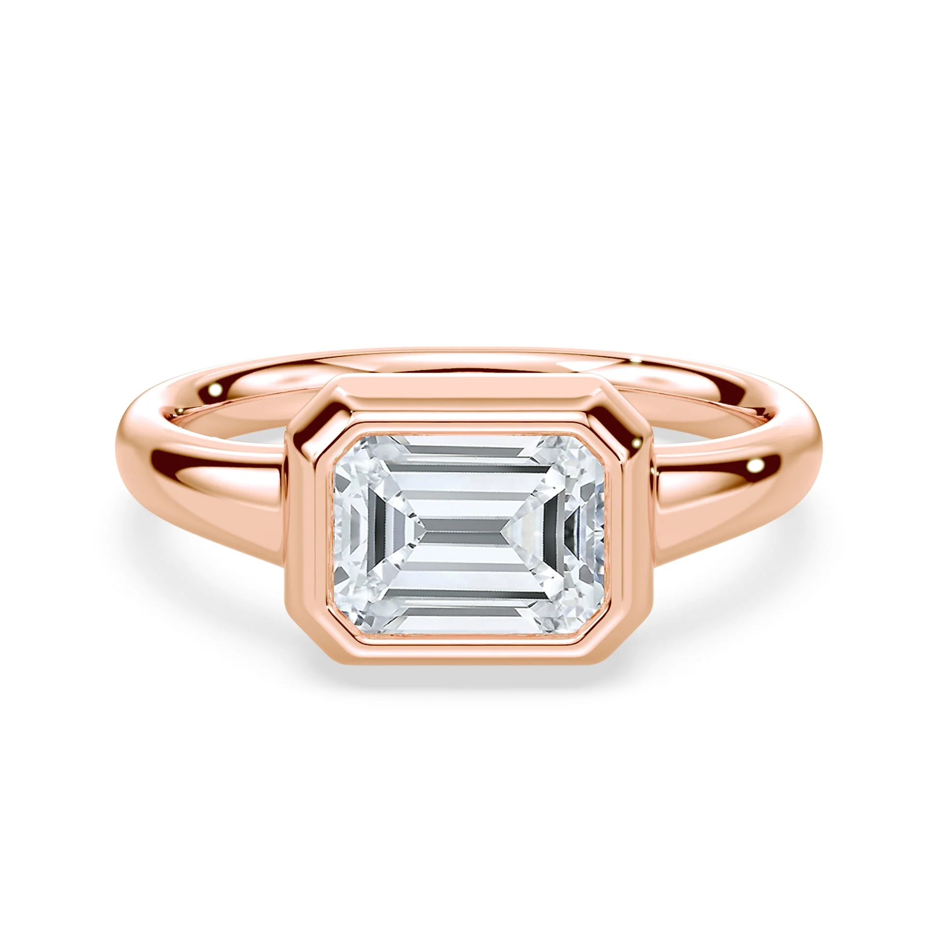 Emerald Cut East-West Wide Bezel Ring