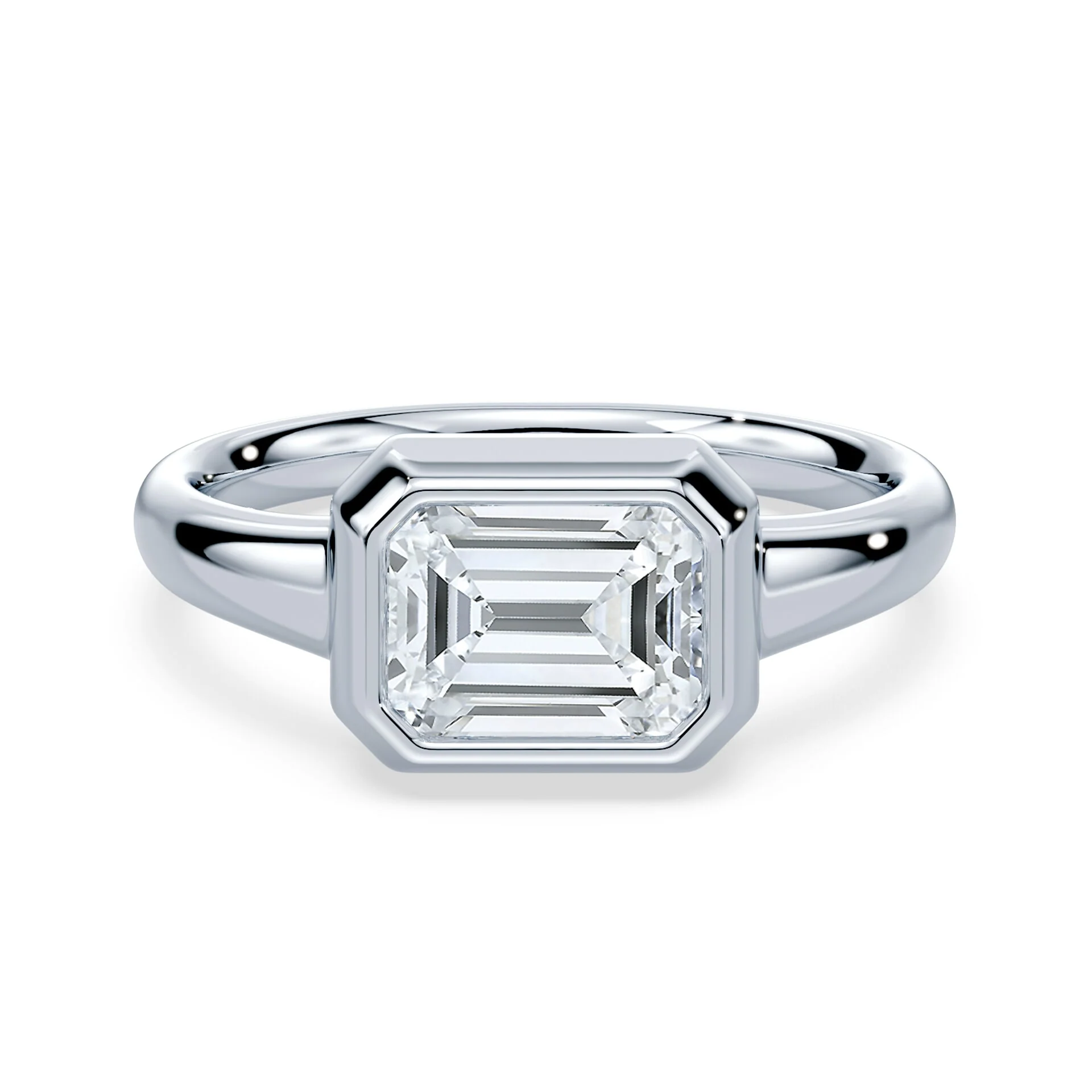 Emerald Cut East-West Wide Bezel Ring