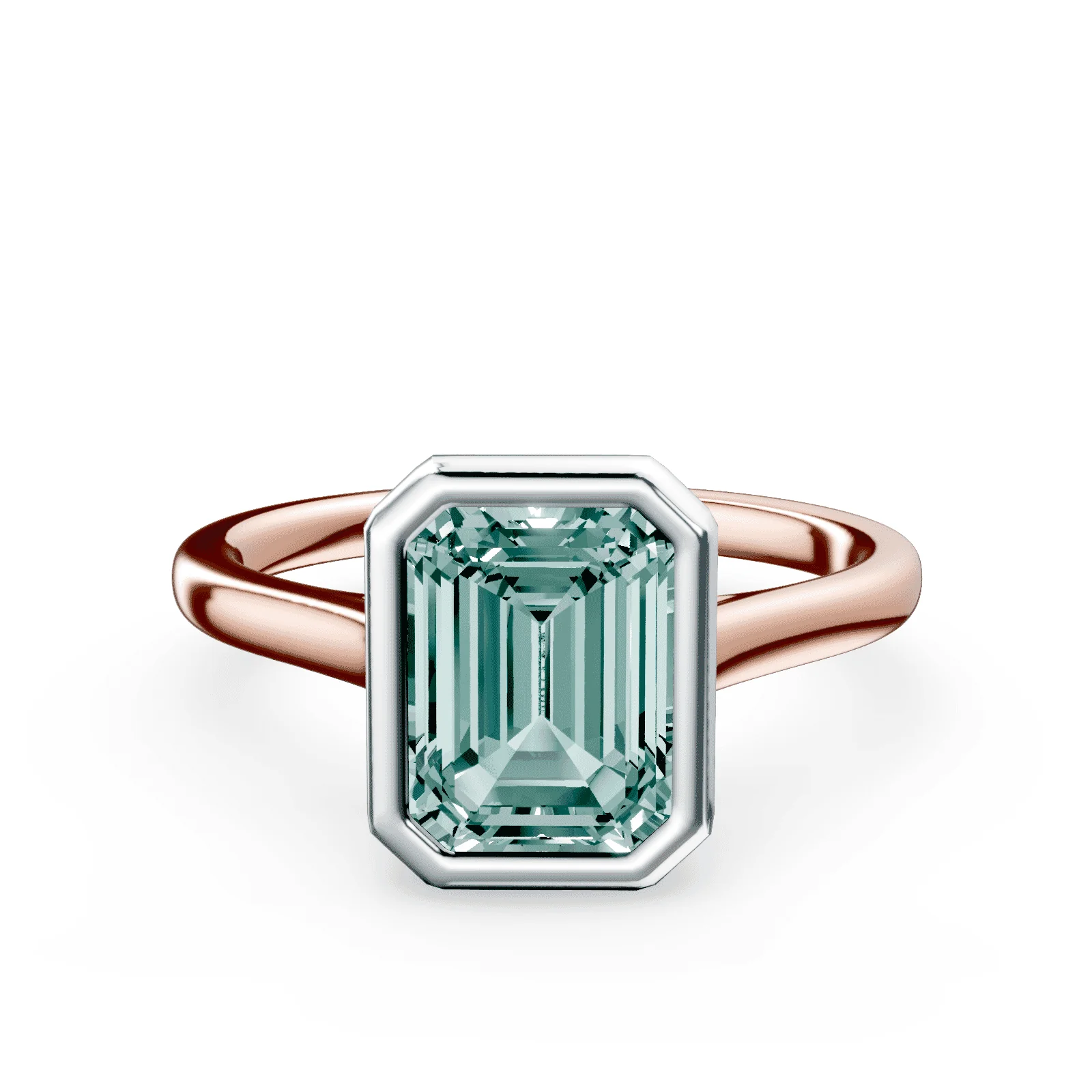 Emerald Cut Cathedral Bezel Green Diamond Ring