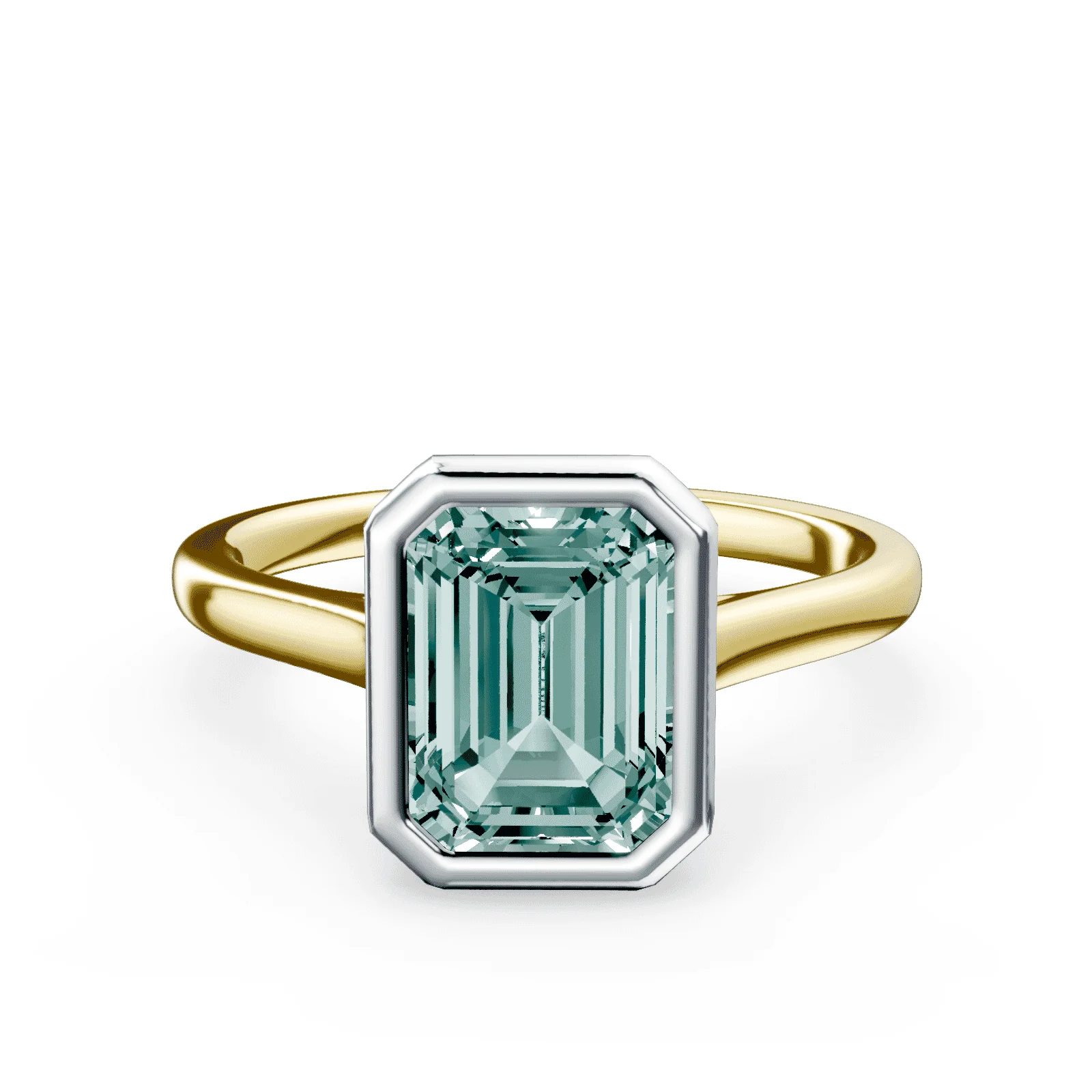Emerald Cut Cathedral Bezel Green Diamond Ring