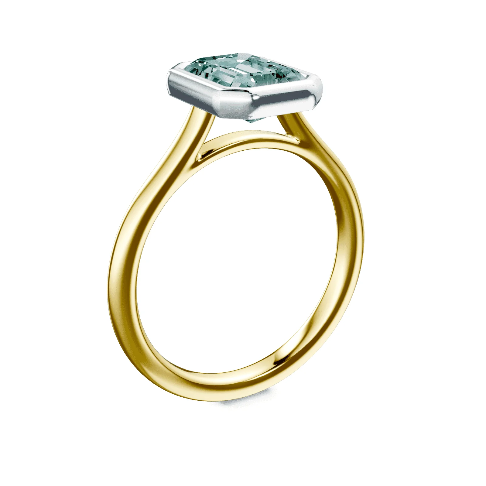 Emerald Cut Cathedral Bezel Green Diamond Ring - Image 2