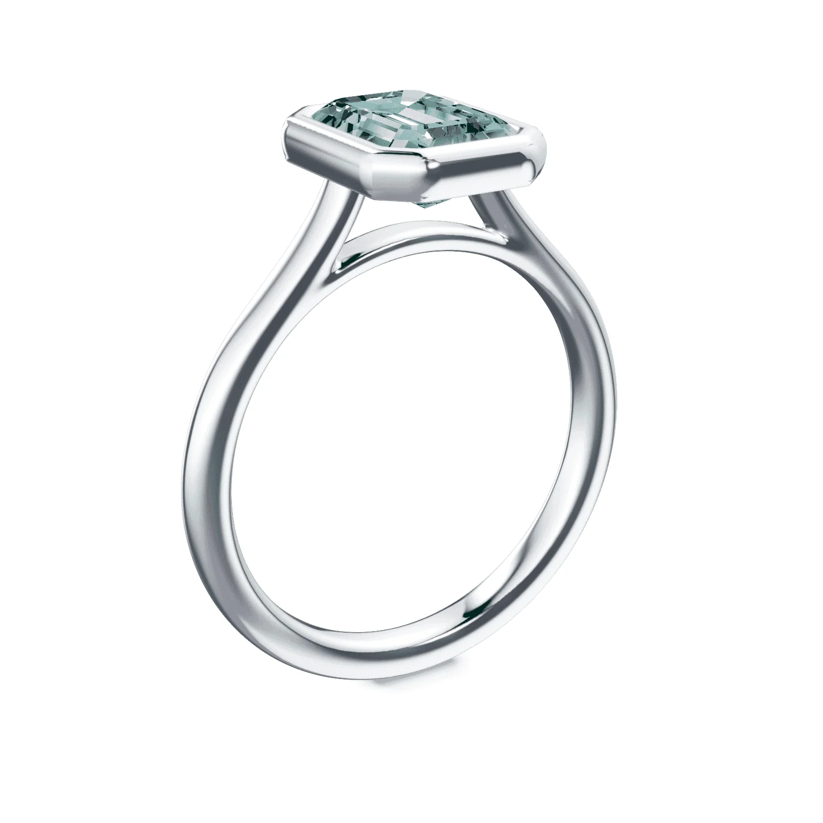 Emerald Cut Cathedral Bezel Green Diamond Ring - Image 2