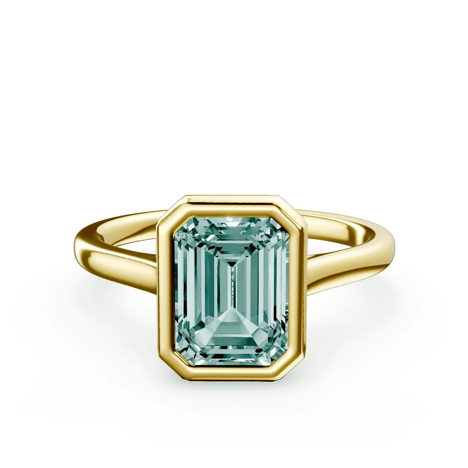 Emerald Cut Cathedral Bezel Green Diamond Ring