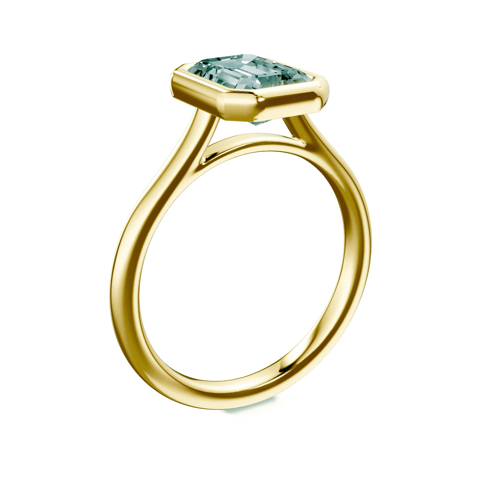 Emerald Cut Cathedral Bezel Green Diamond Ring - Image 2
