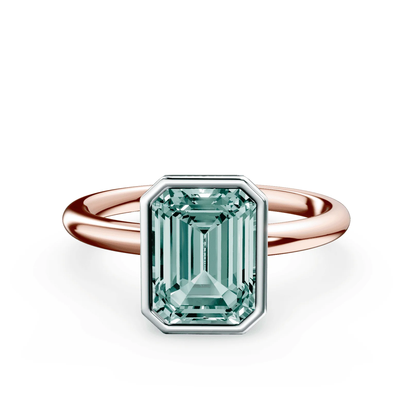 Emerald Cut Bezel Green Diamond Ring