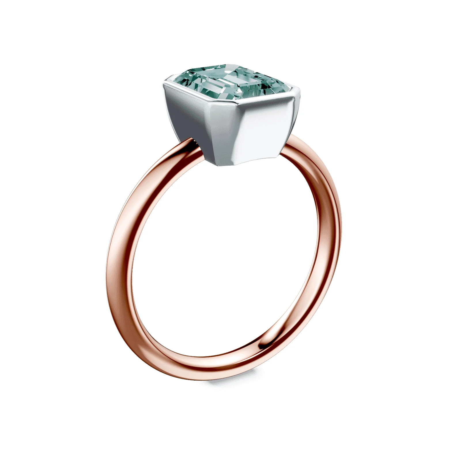 Emerald Cut Bezel Green Diamond Ring - Image 2