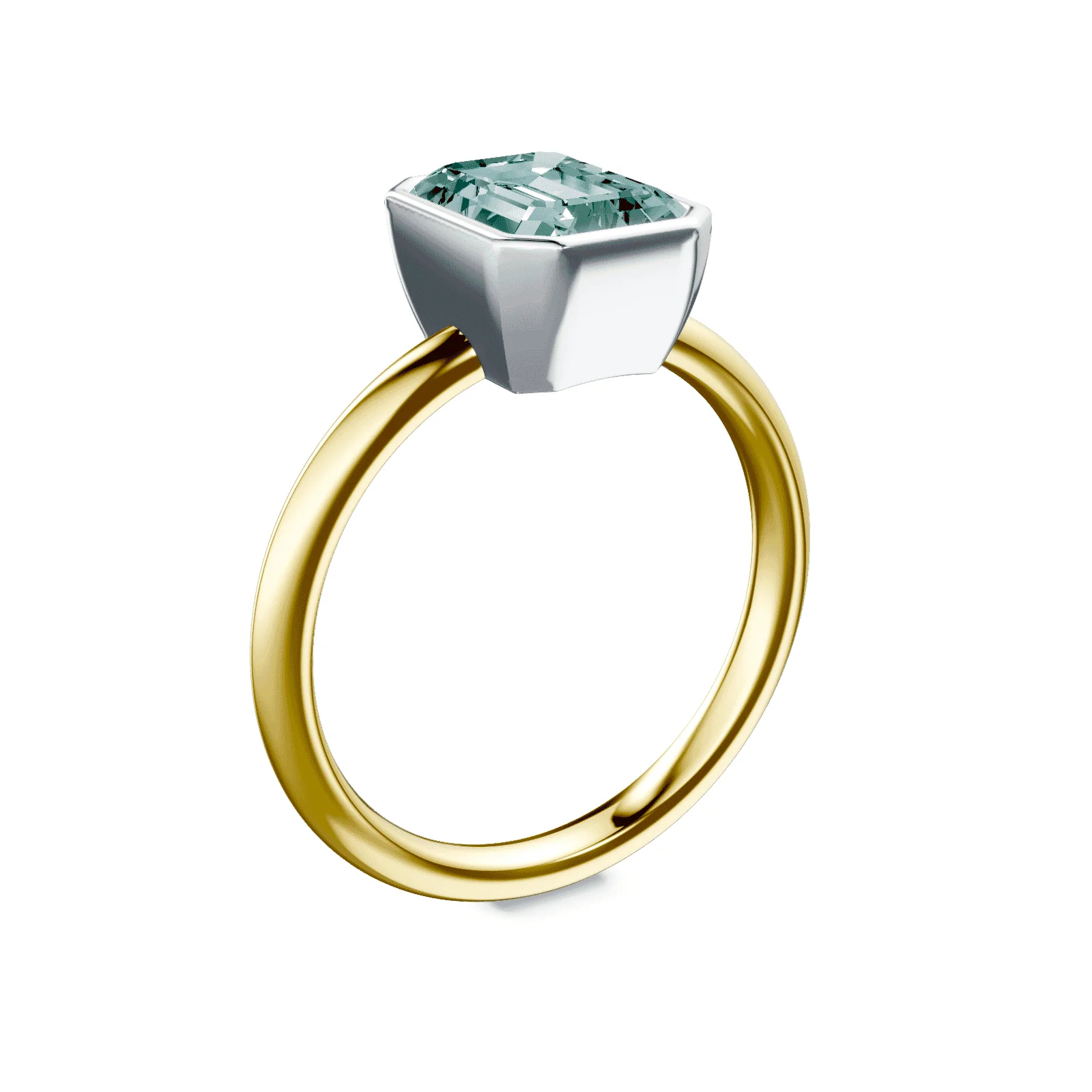 Emerald Cut Bezel Green Diamond Ring - Image 2