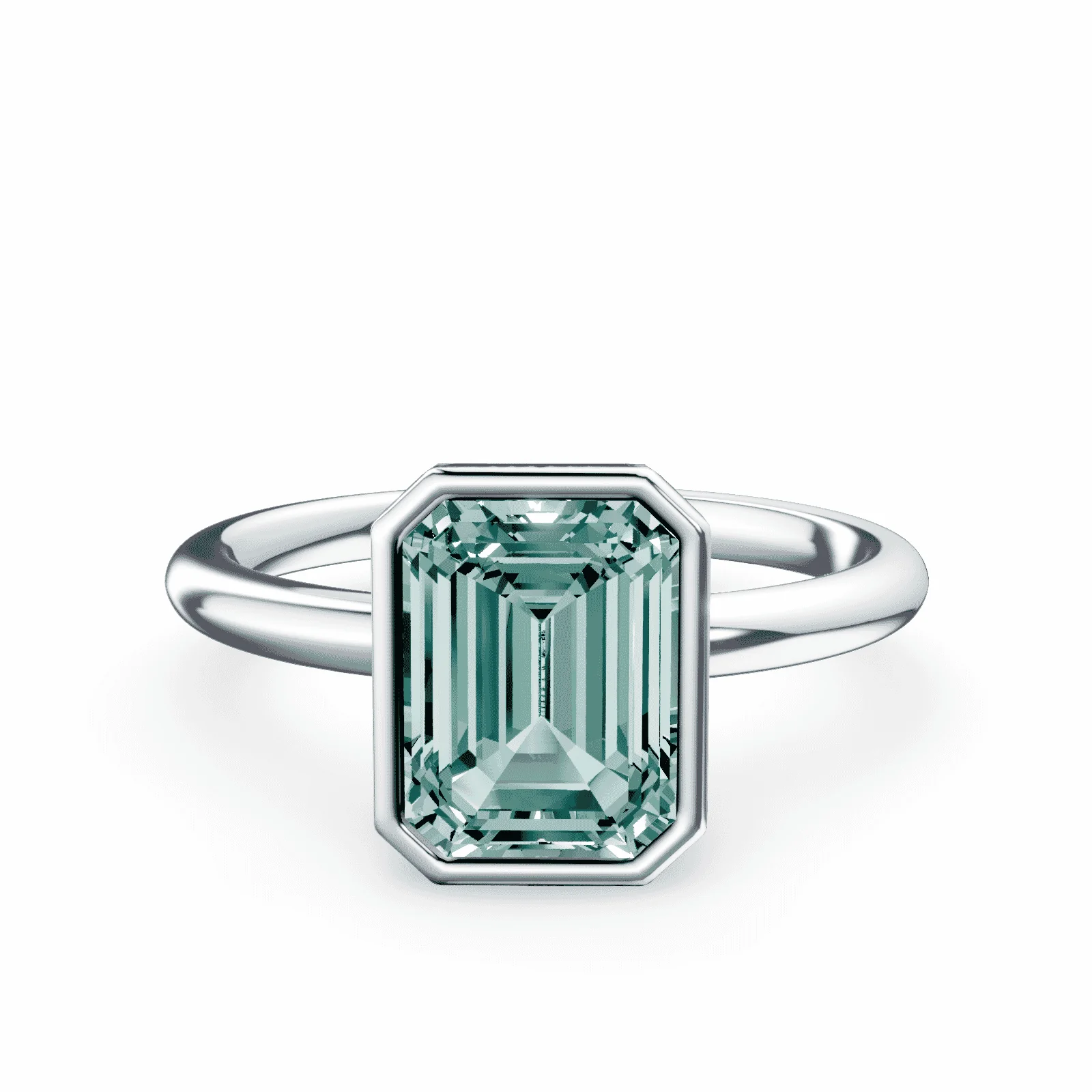 Emerald Cut Bezel Green Diamond Ring