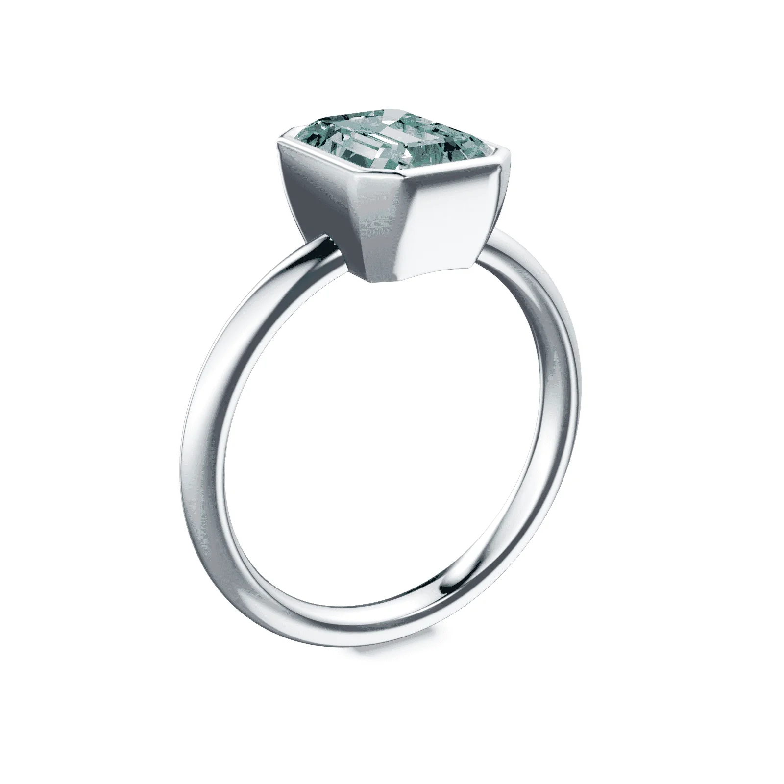 Emerald Cut Bezel Green Diamond Ring - Image 2