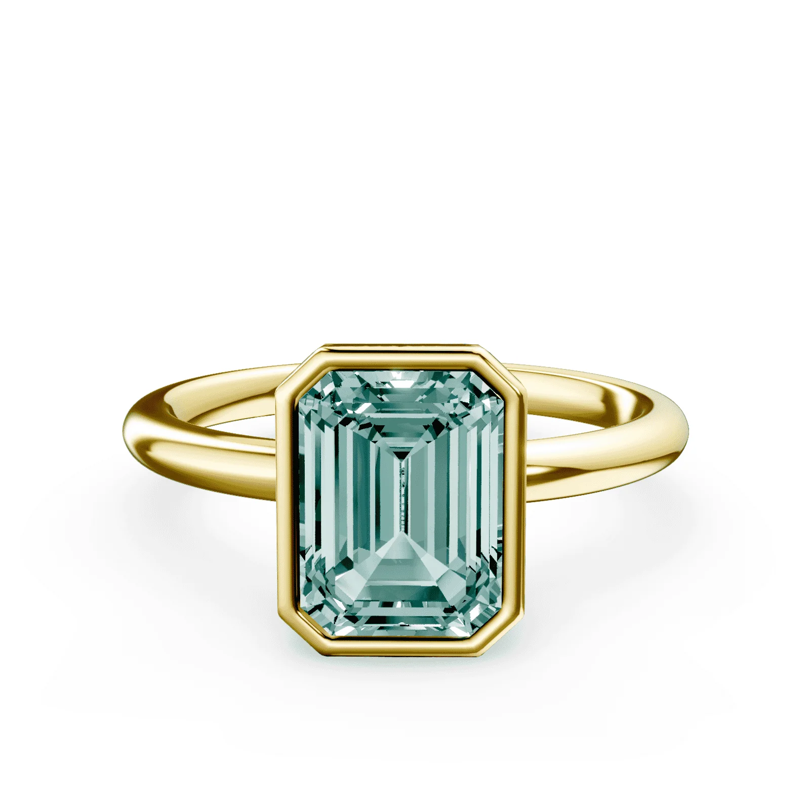 Emerald Cut Bezel Green Diamond Ring