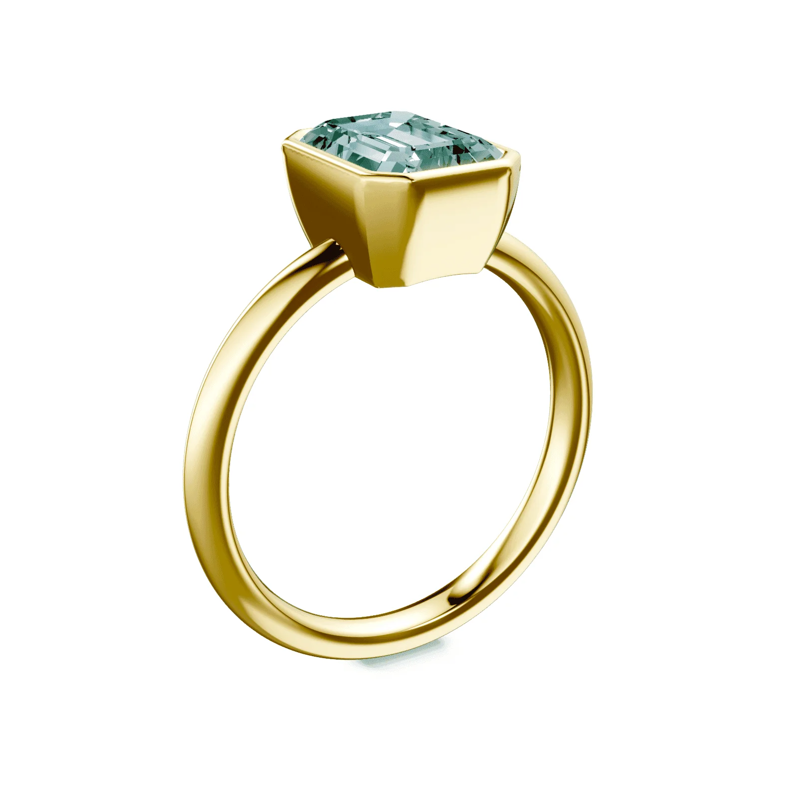 Emerald Cut Bezel Green Diamond Ring - Image 2