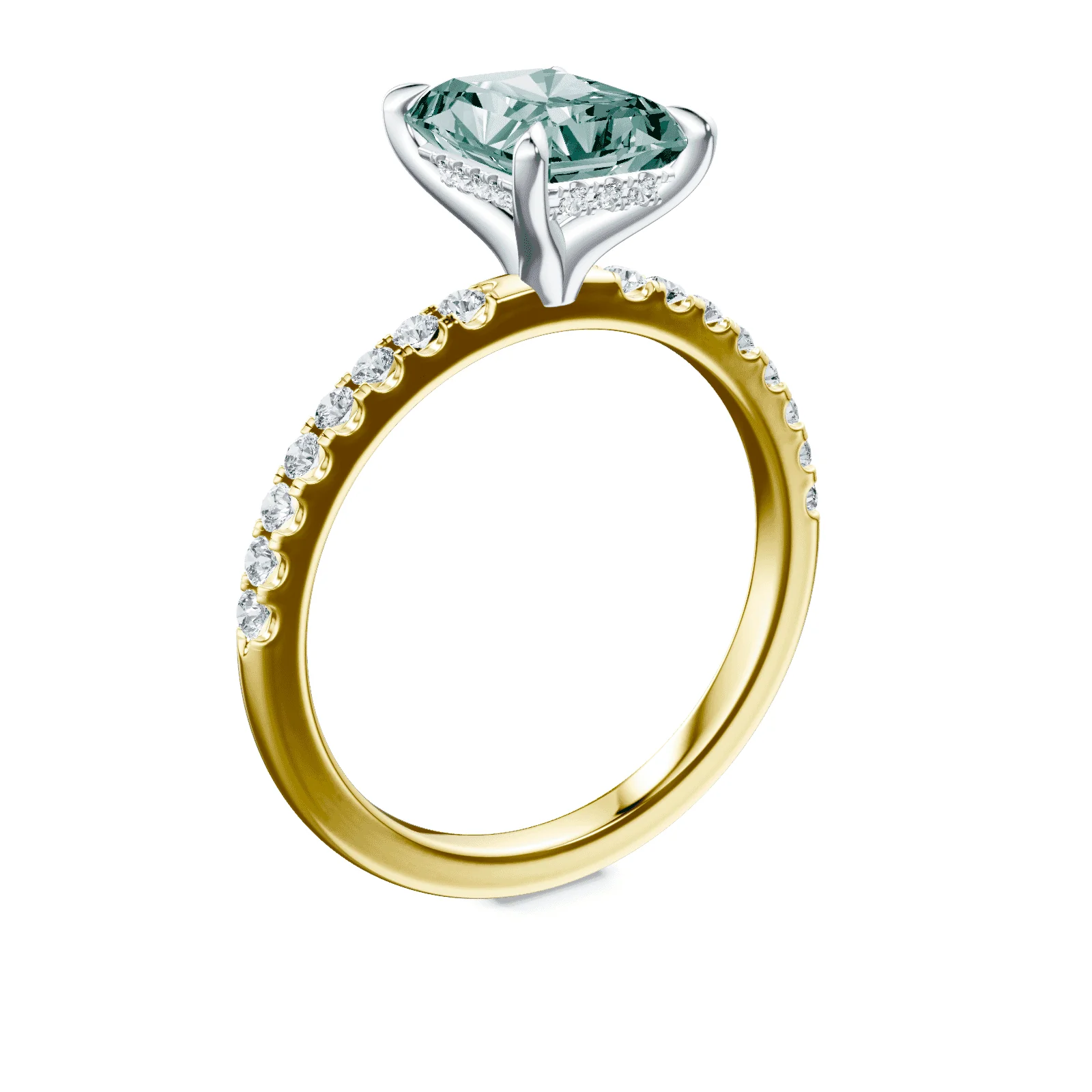 Emerald Cut Green Diamond Pave Ring - Image 2