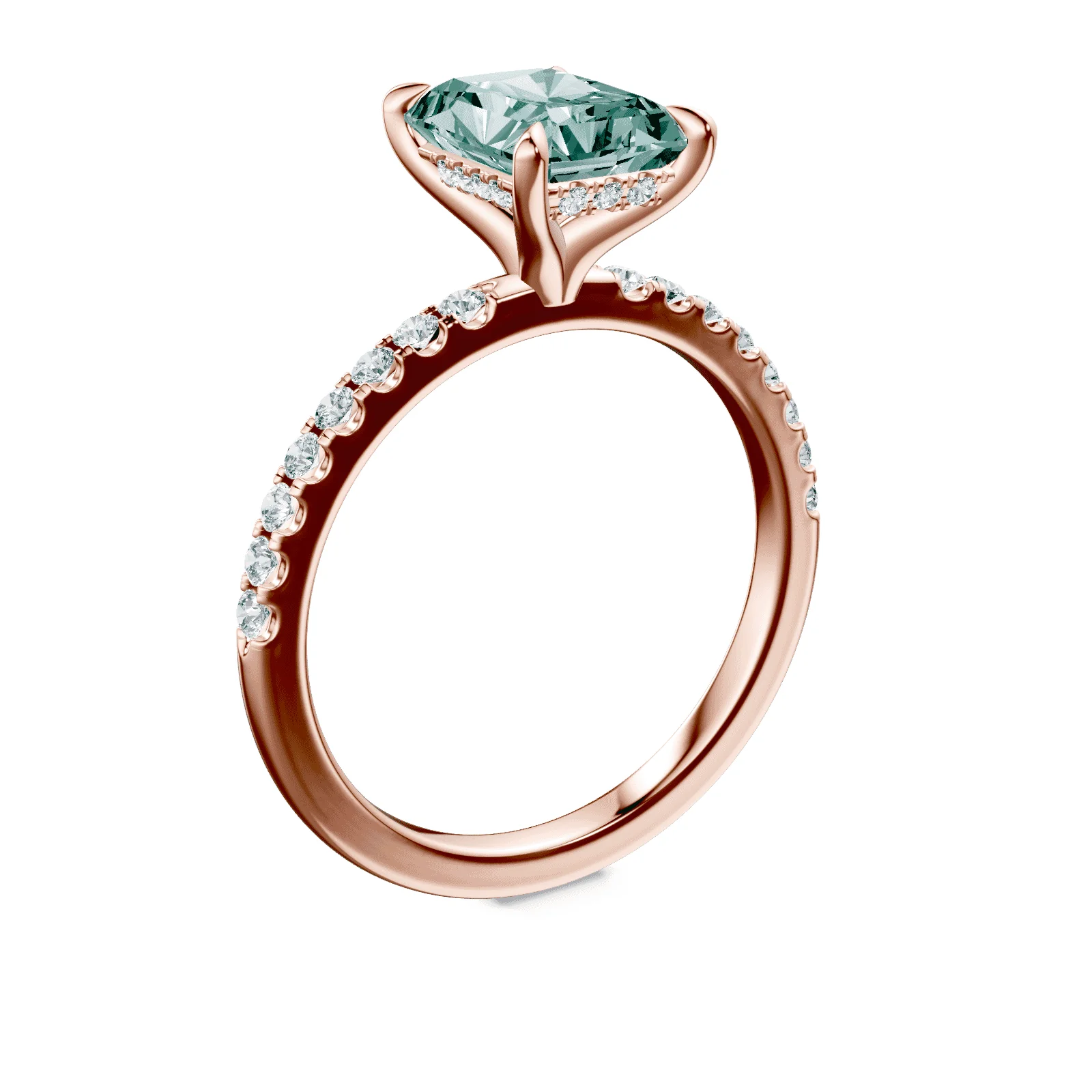 Emerald Cut Green Diamond Pave Ring - Image 2