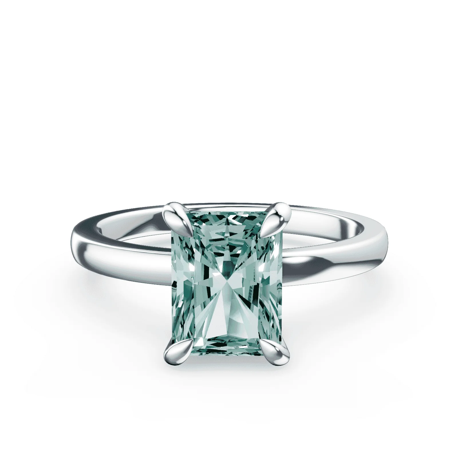 Emerald Cut Low Profile Green Diamond Ring