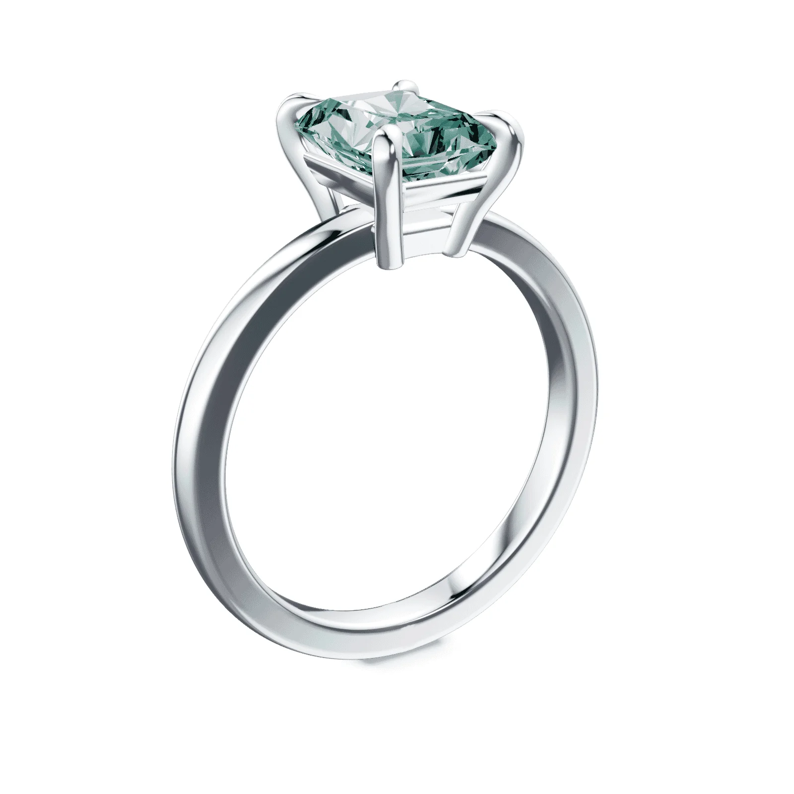 Emerald Cut Low Profile Green Diamond Ring - Image 2