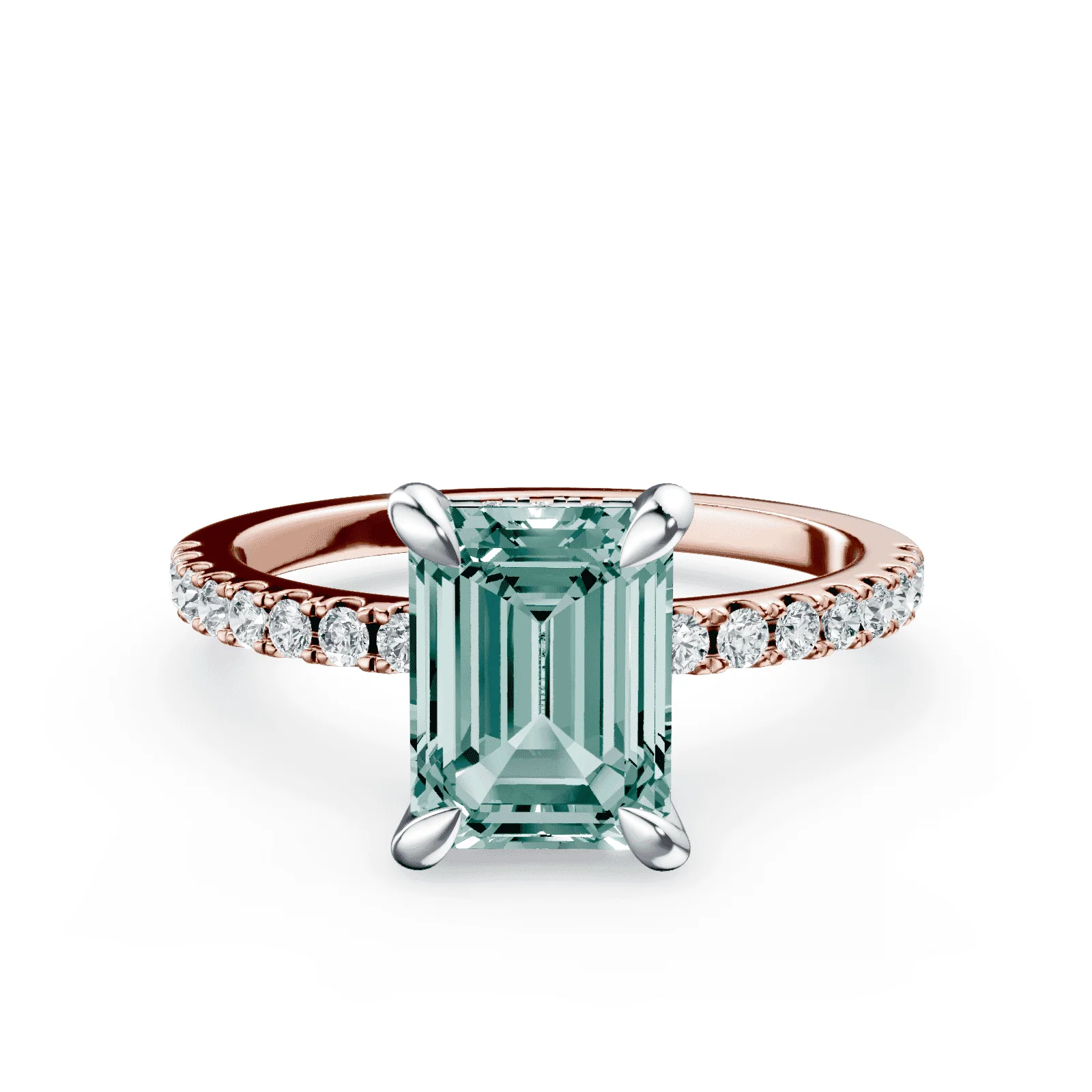 Emerald Cut Low Profile Green Pave Ring