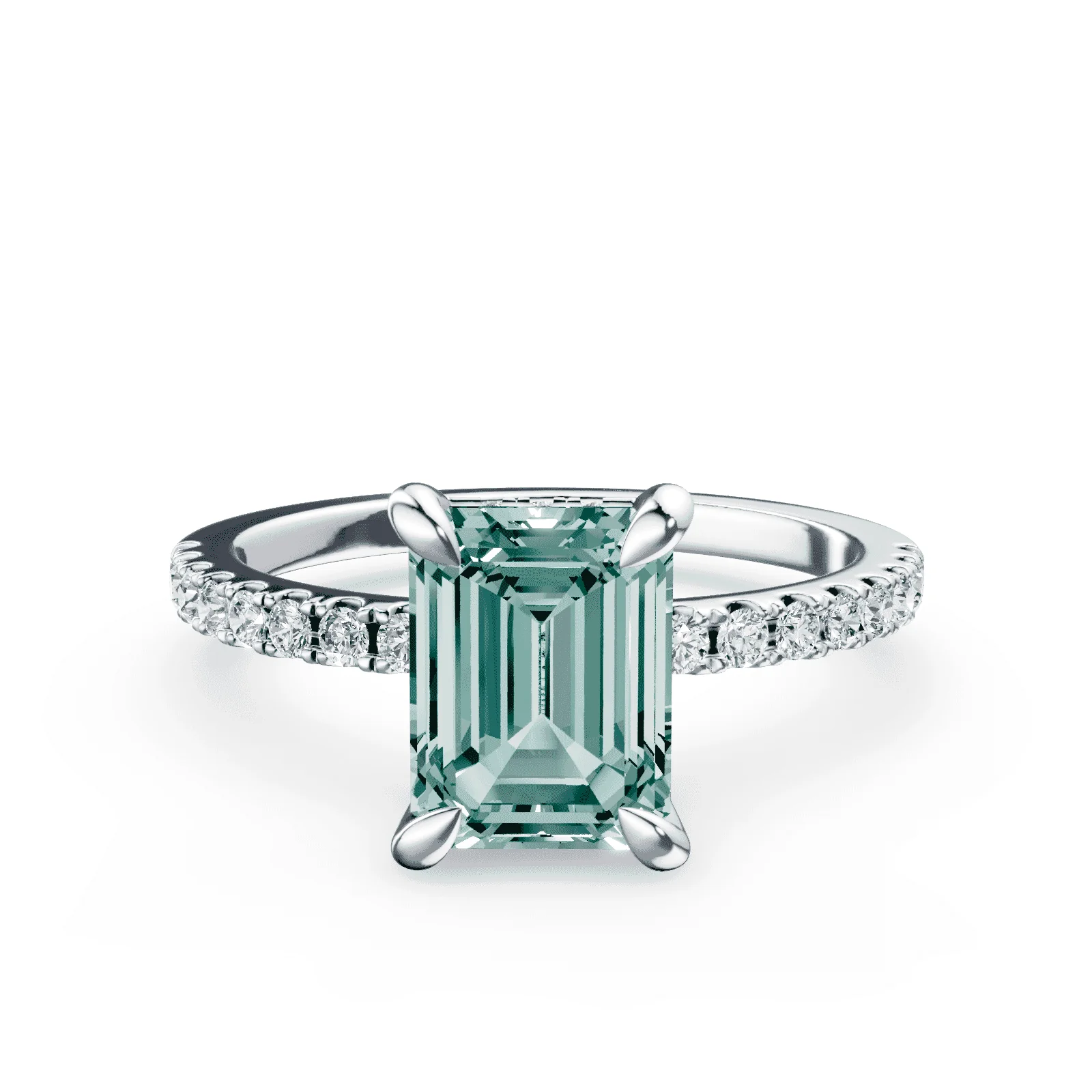 Emerald Cut Low Profile Green Pave Ring