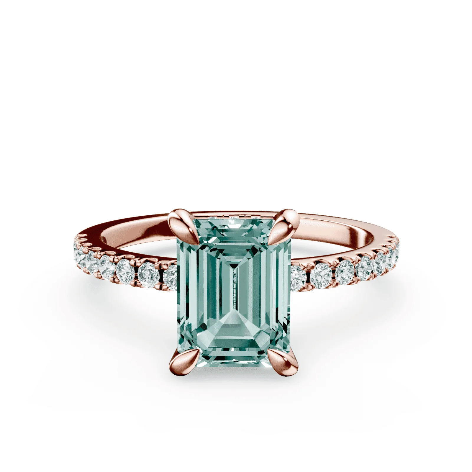 Emerald Cut Low Profile Green Pave Ring