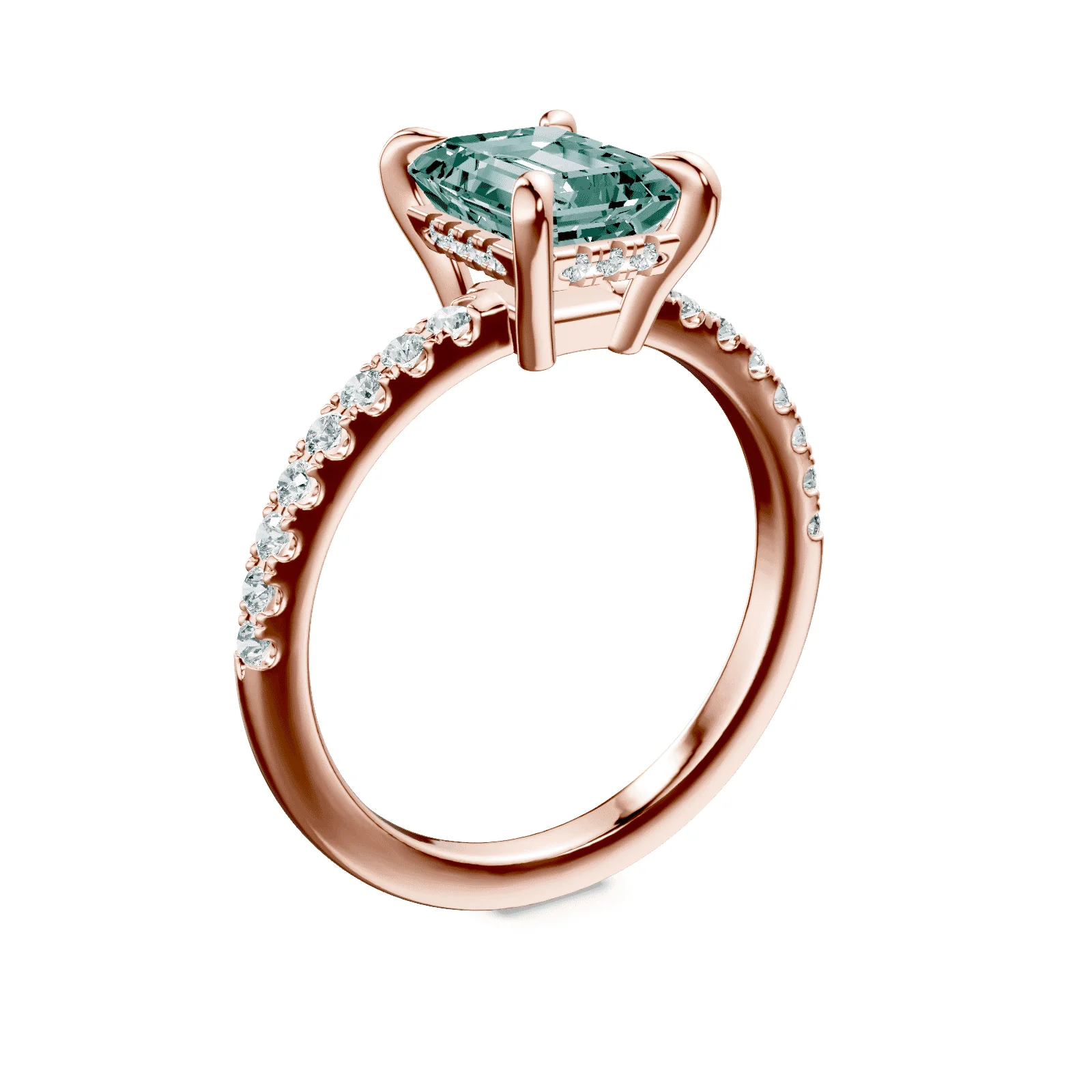 Emerald Cut Low Profile Green Pave Ring - Image 2