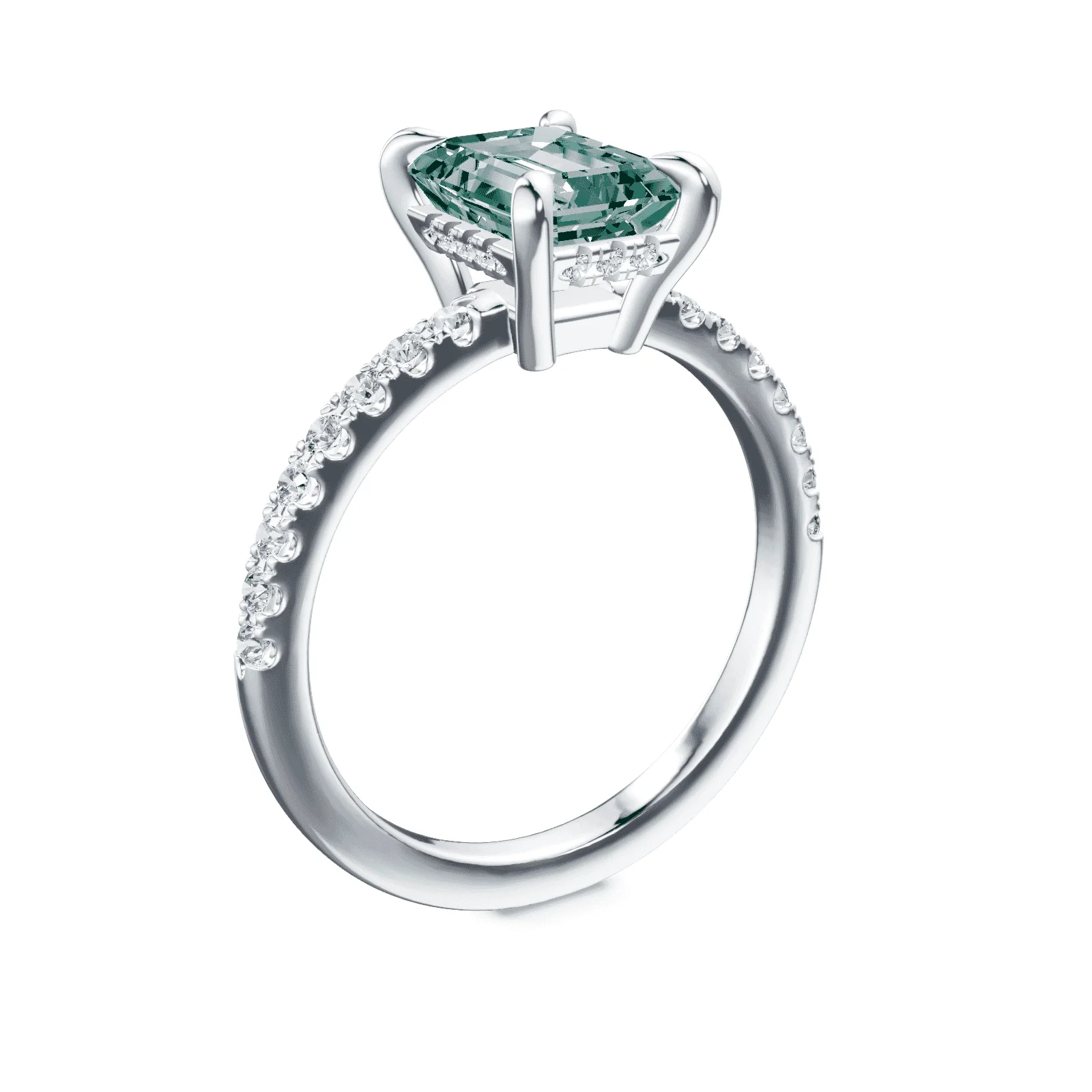 Emerald Cut Low Profile Green Pave Ring - Image 2