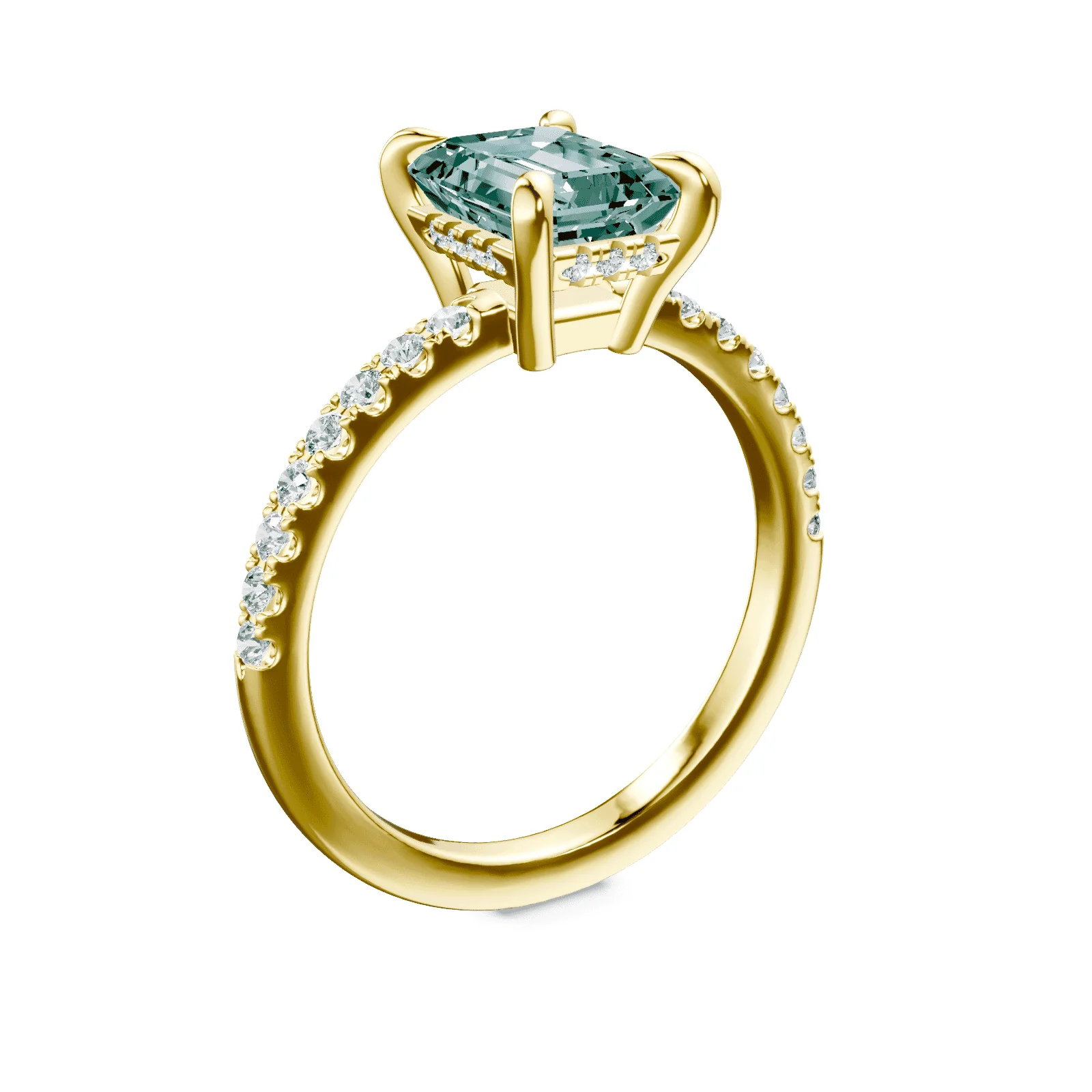 Emerald Cut Low Profile Green Pave Ring - Image 2