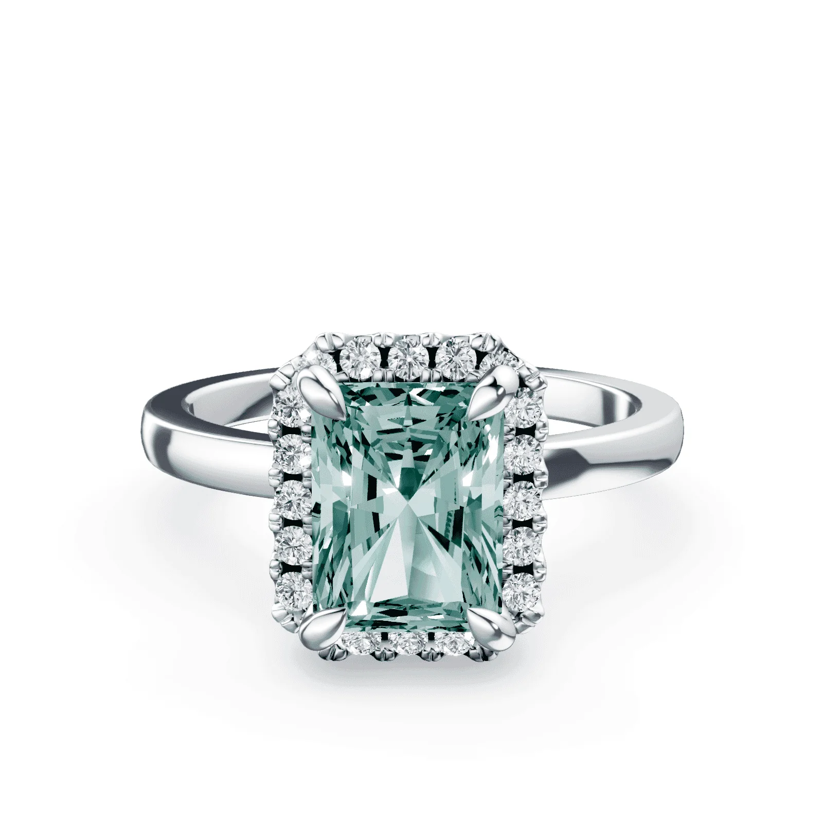 Emerald Cut Halo Green Diamond Ring