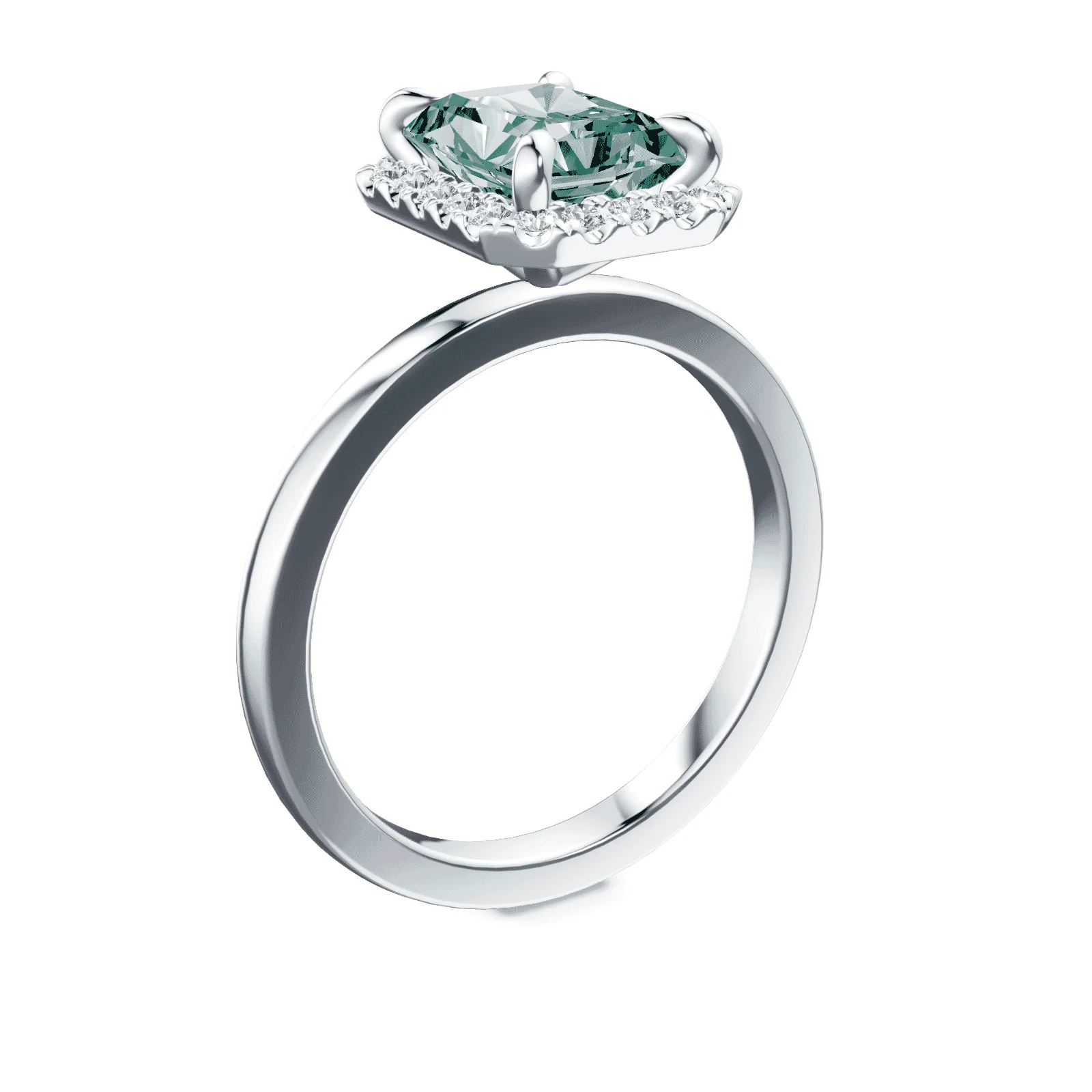 Emerald Cut Halo Green Diamond Ring - Image 2