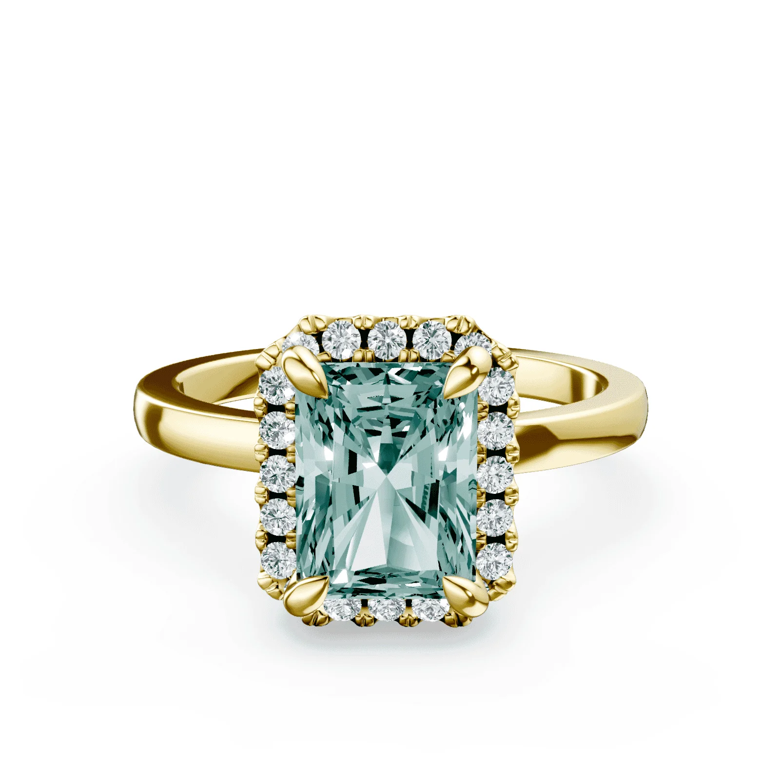 Emerald Cut Halo Green Diamond Ring
