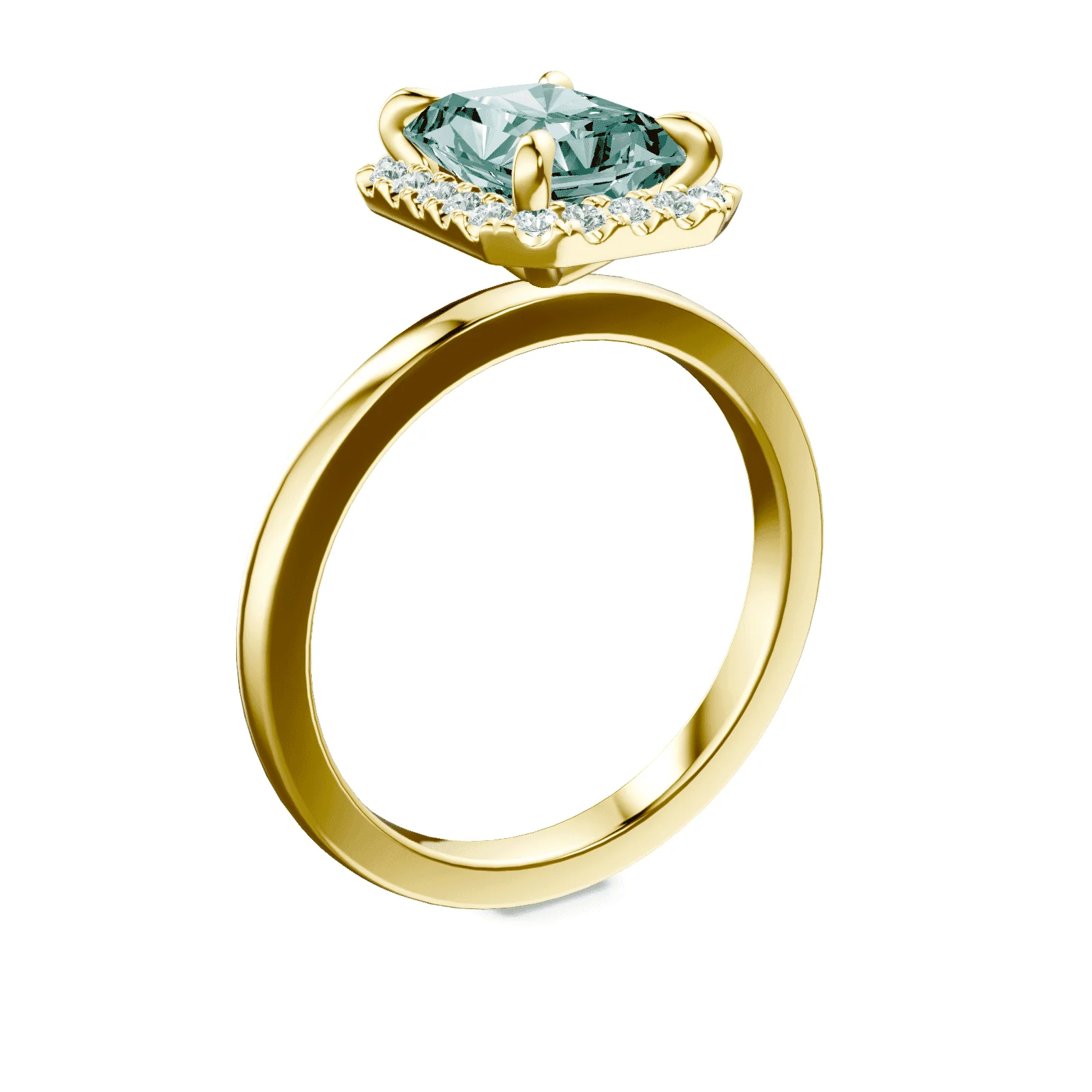Emerald Cut Halo Green Diamond Ring - Image 2