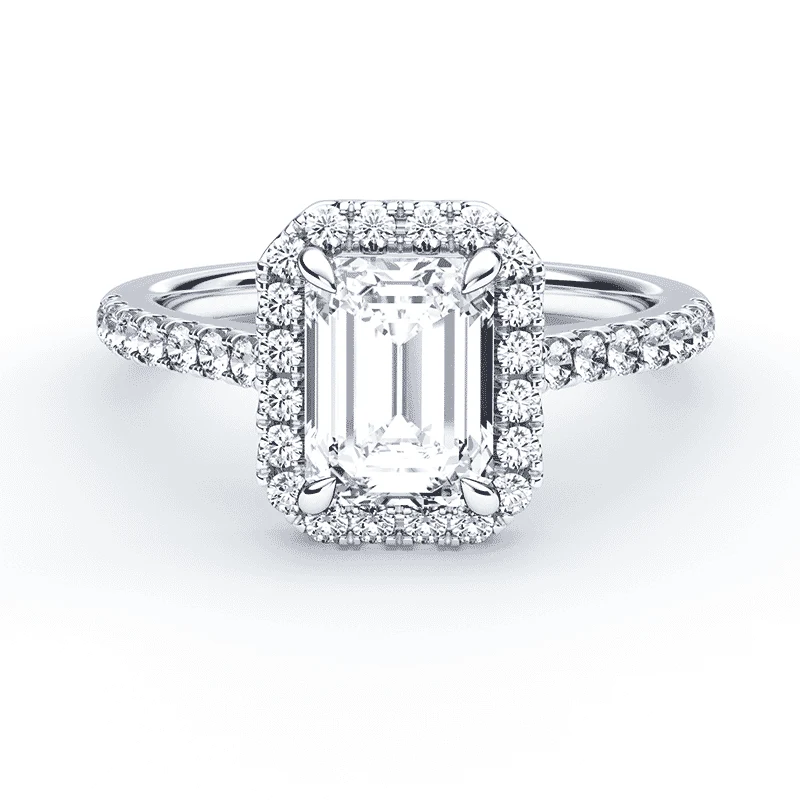 Emerald Cut Halo Pave Ring