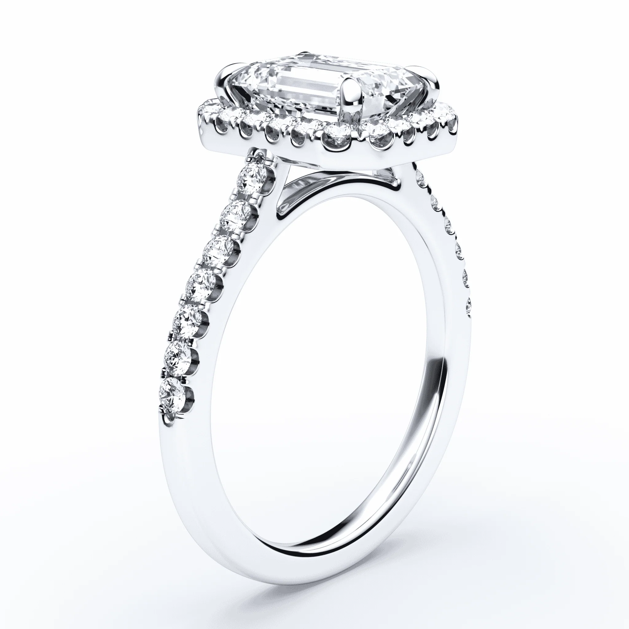 Emerald Cut Halo Pave Ring - Image 2