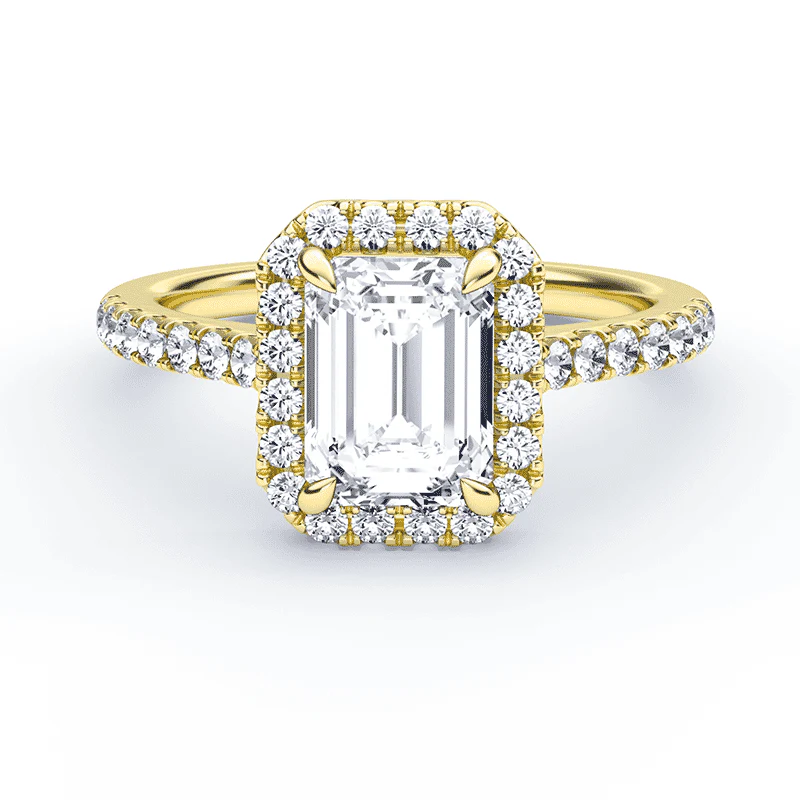 Emerald Cut Halo Pave Ring