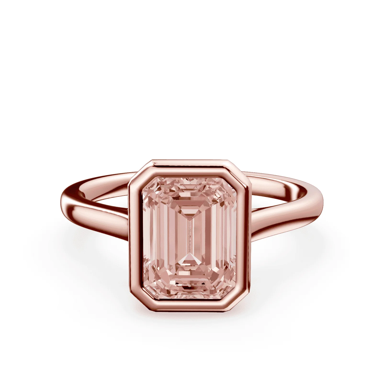 Emerald Cut Cathedral Bezel Pink Diamond Ring