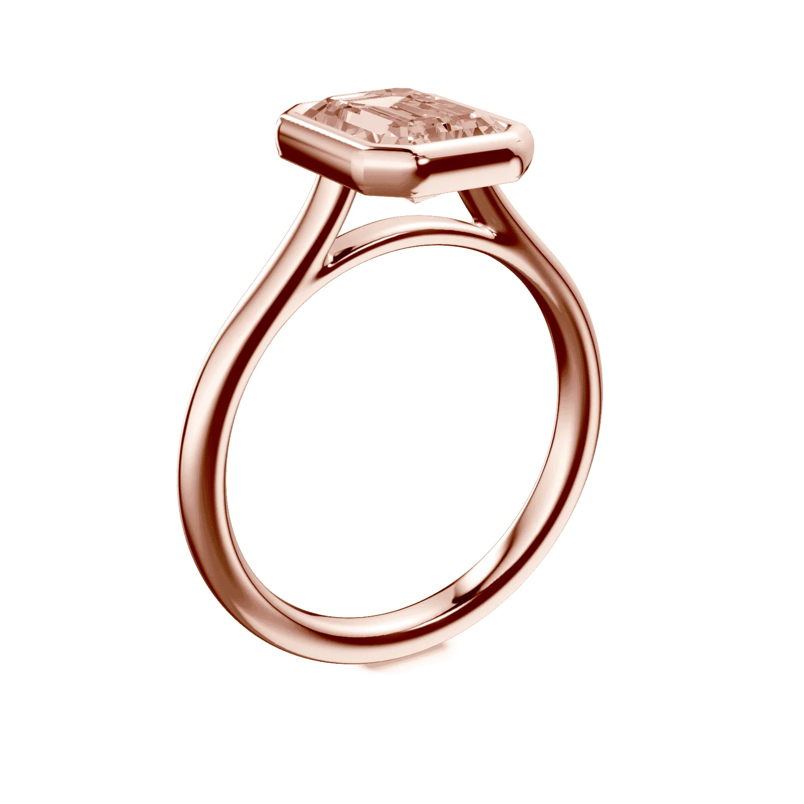 Emerald Cut Cathedral Bezel Pink Diamond Ring - Image 2