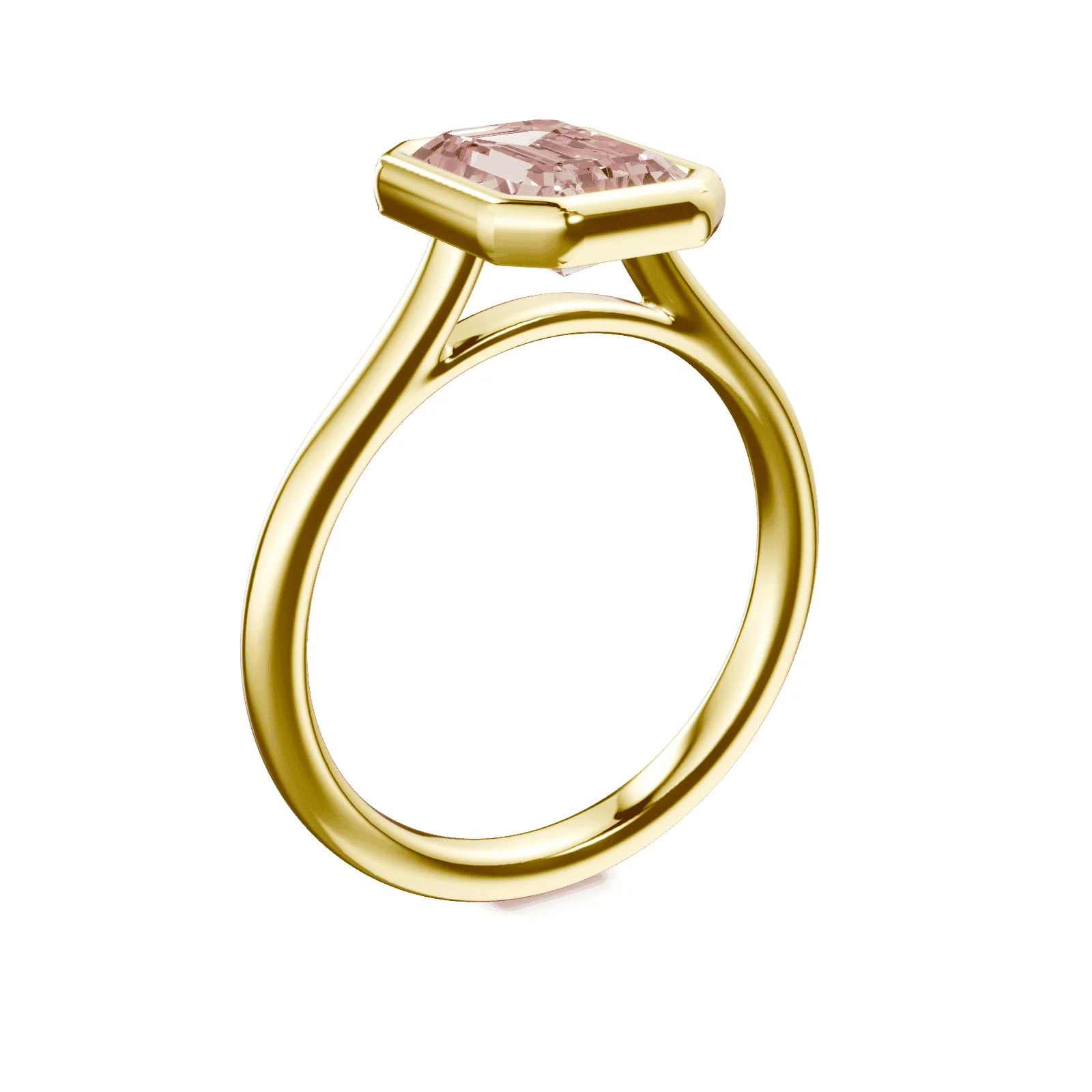 Emerald Cut Cathedral Bezel Pink Diamond Ring - Image 2