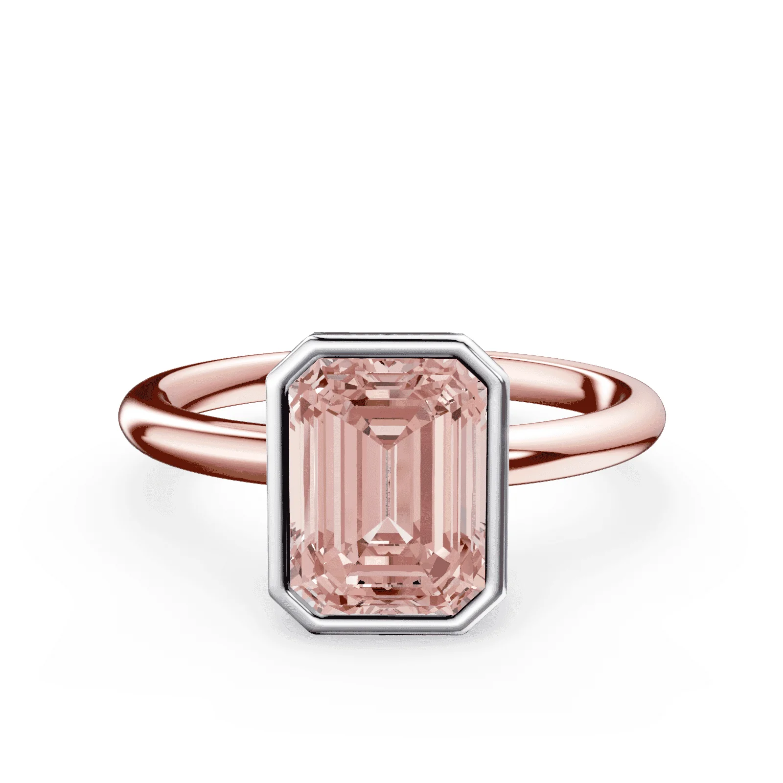 Emerald Cut Bezel Pink Diamond Ring